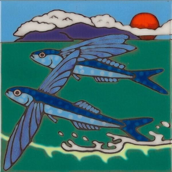 Ceramic Tile Flying Fish Sealife wall decor hot plate installation backsplash