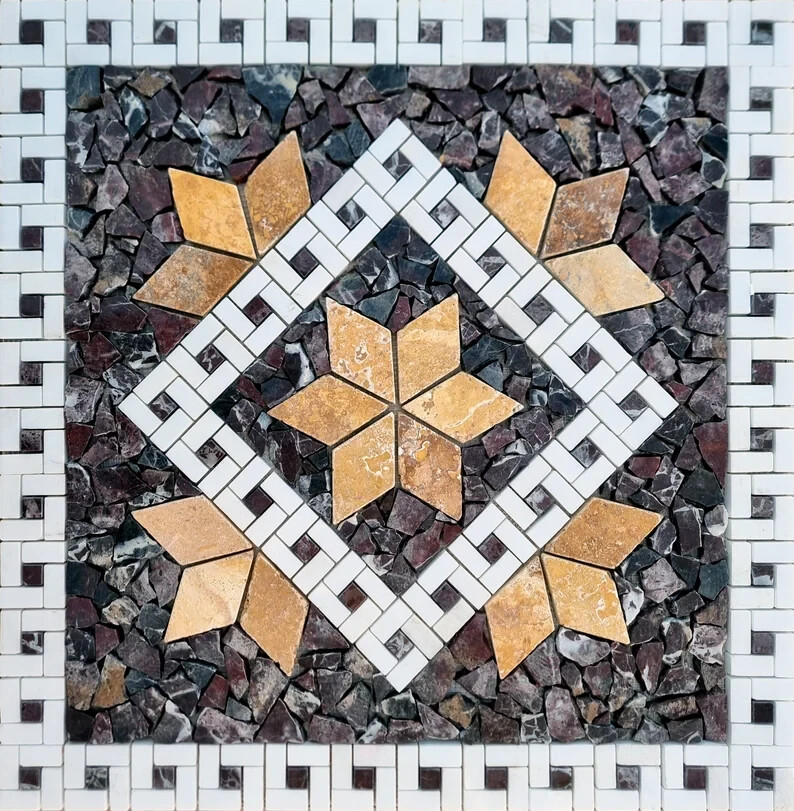NATURAL STONE MOSAIC | Square Shape Handmade Mosaic | Medallion Mosaic