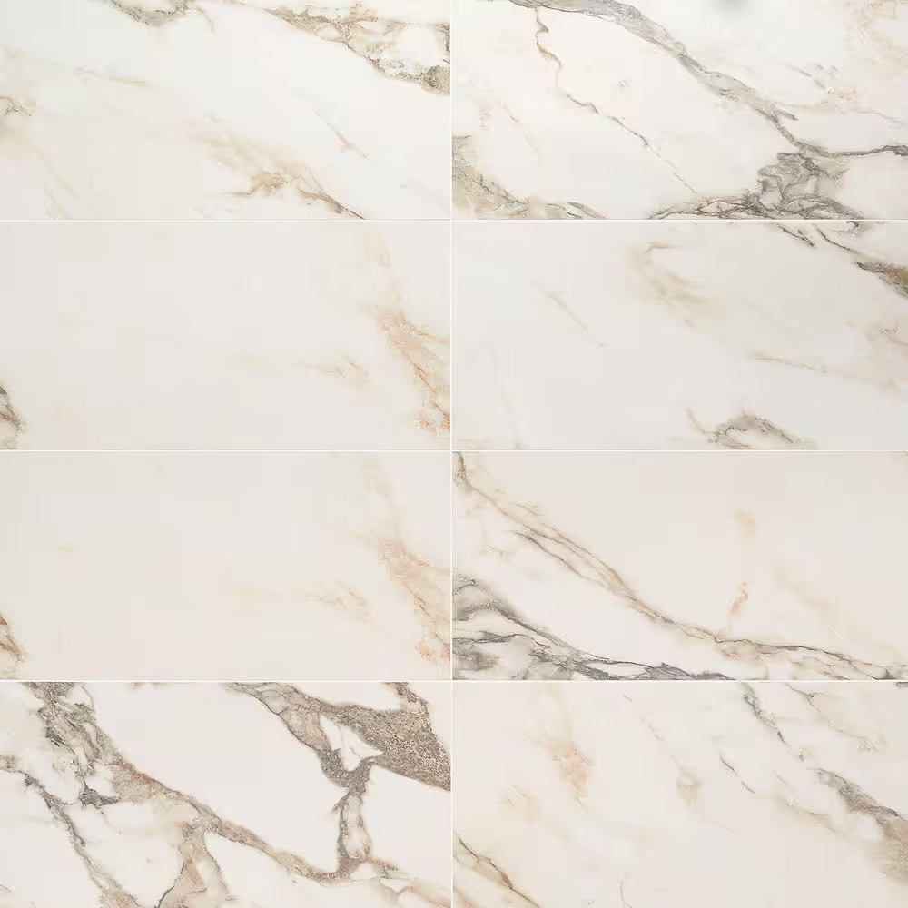 Saroshi Calacatta Rustico 11.81 In. X 23.62 In. Polished Marble Look Porcelain F