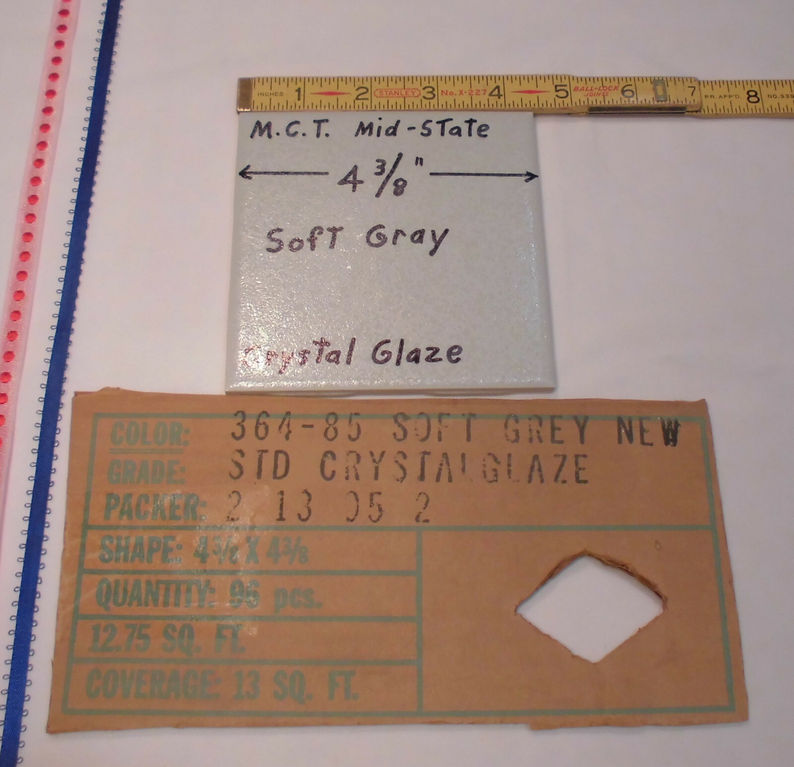 1 pc. Ceramic Tile *Gray Crystal Glazed* by M.C.T. ; Mid-State Co. 4-3/8″ New