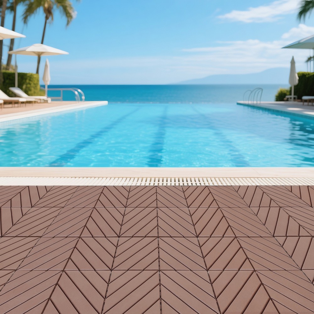 44x Plastic Interlocking Decking Tiles 12×12 Inches Backyard Pool Decking Tiles