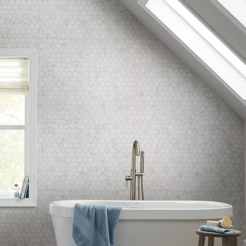 Carrara 10 In. X 12 In. X 6.35 Mm Ceramic Hexagon Mosaic Floor and Wall Tile (0.
