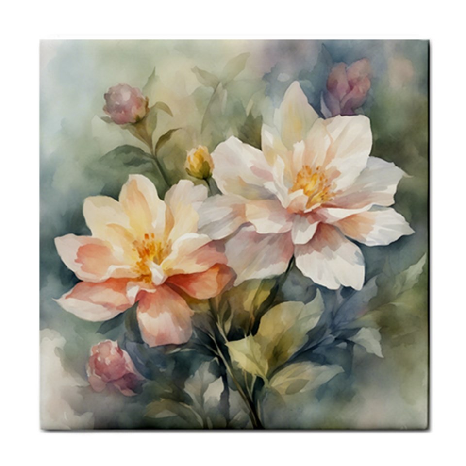 Ceramic Tile Flowers 1 watercolor 4.25×4.25, 6×6 or 8×8 inches Printed in US