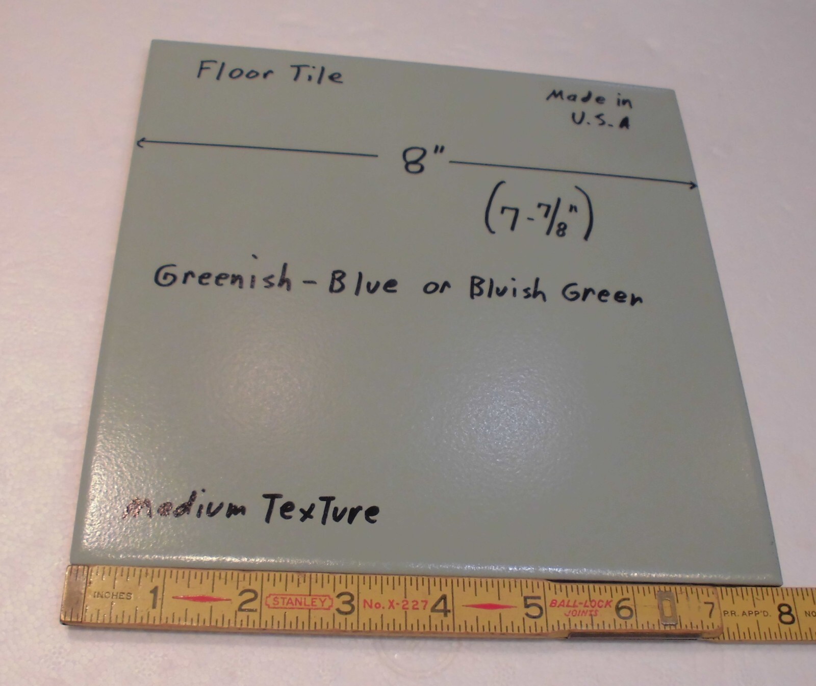 1 pc. Greenish-Blue or Bluish Green: Floor Tile 8″ X 8″ Medium Textured, USA