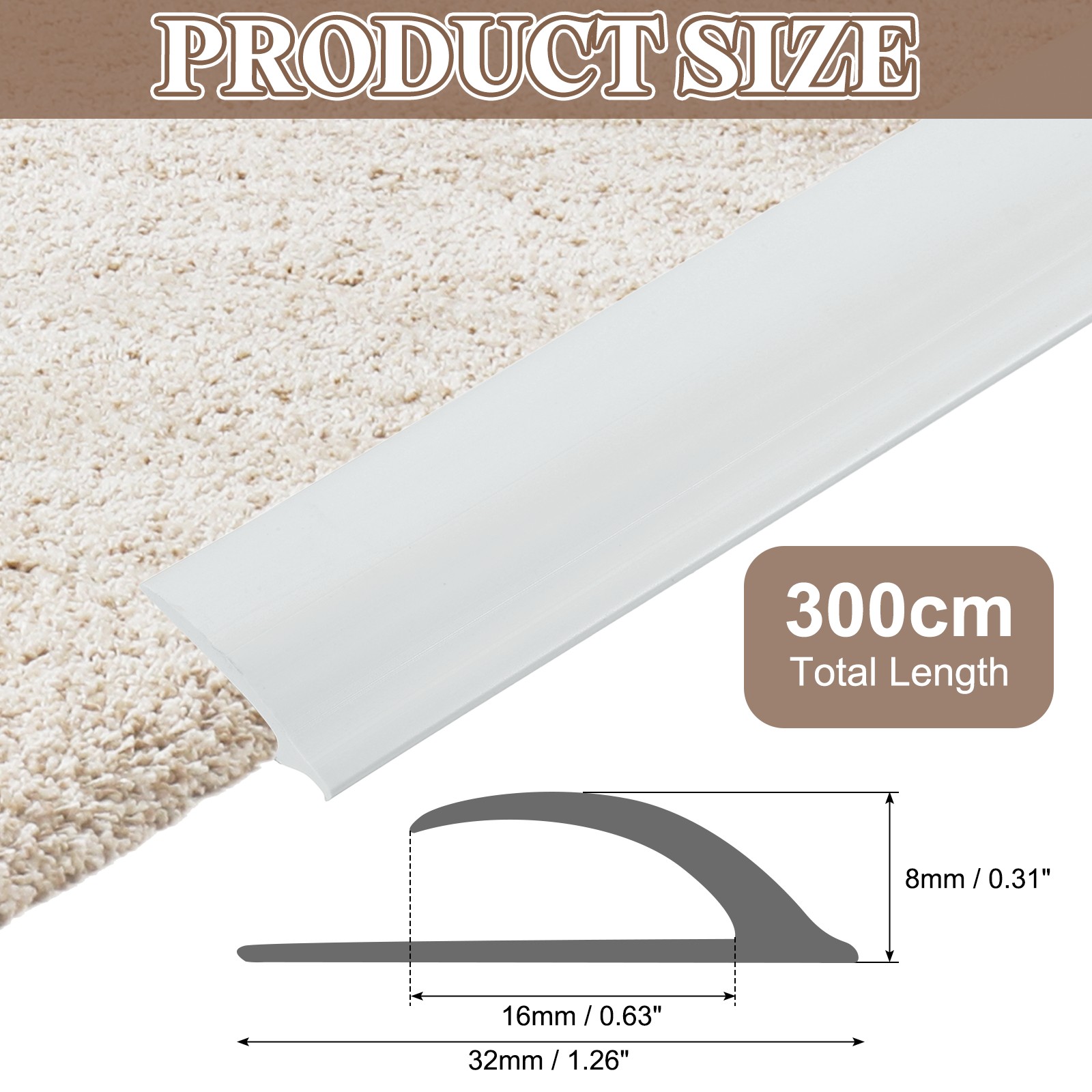 Self-adhesive carpet tape x 3.2cm x 0.8cm, white plastic cover