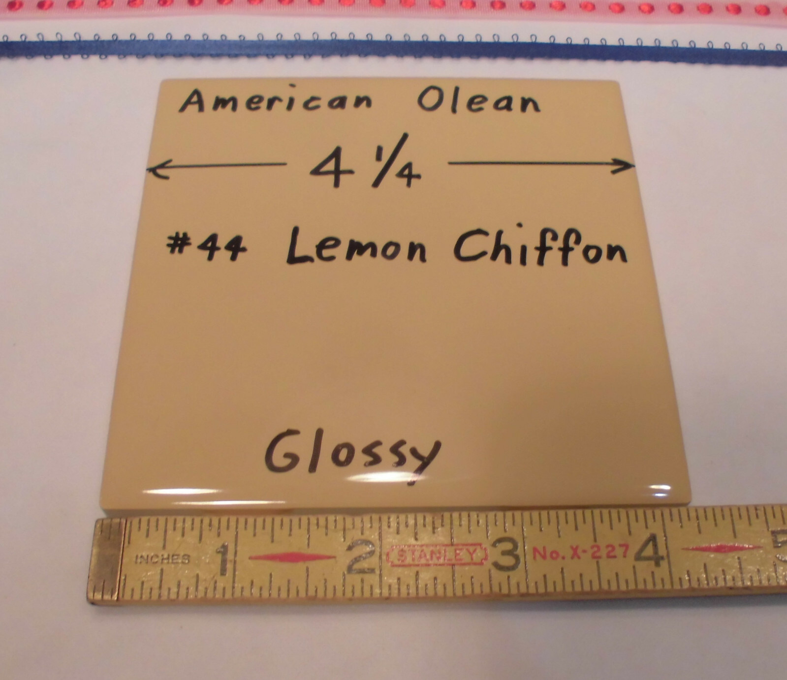 1 pc. Glossy Ceramic Tile *Lemon Chiffon #44* by American Olean 4-1/4″ Mustard