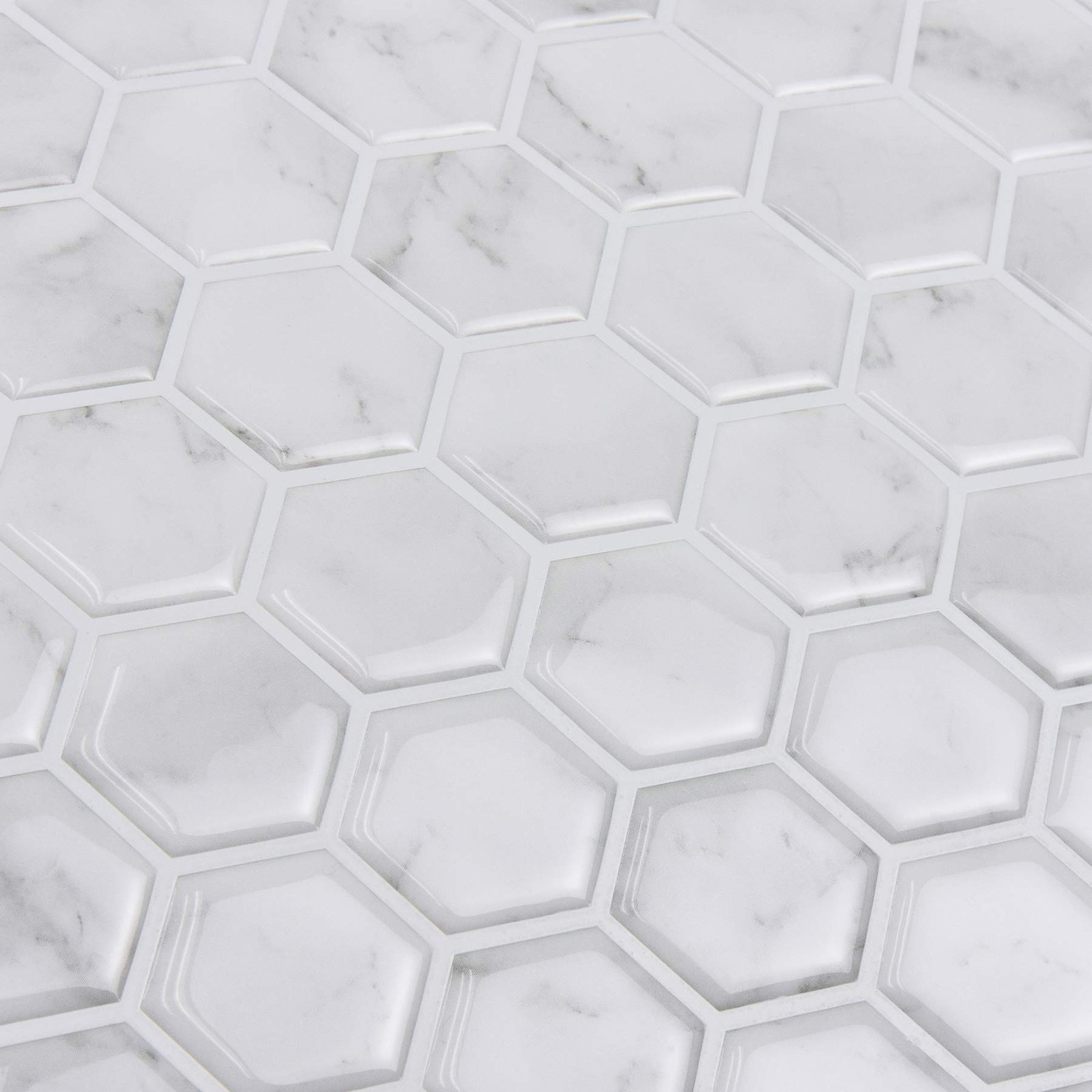 InHome NH2359 Hexagon Marble Peel Stick Backsplash Tiles, White & Off-White