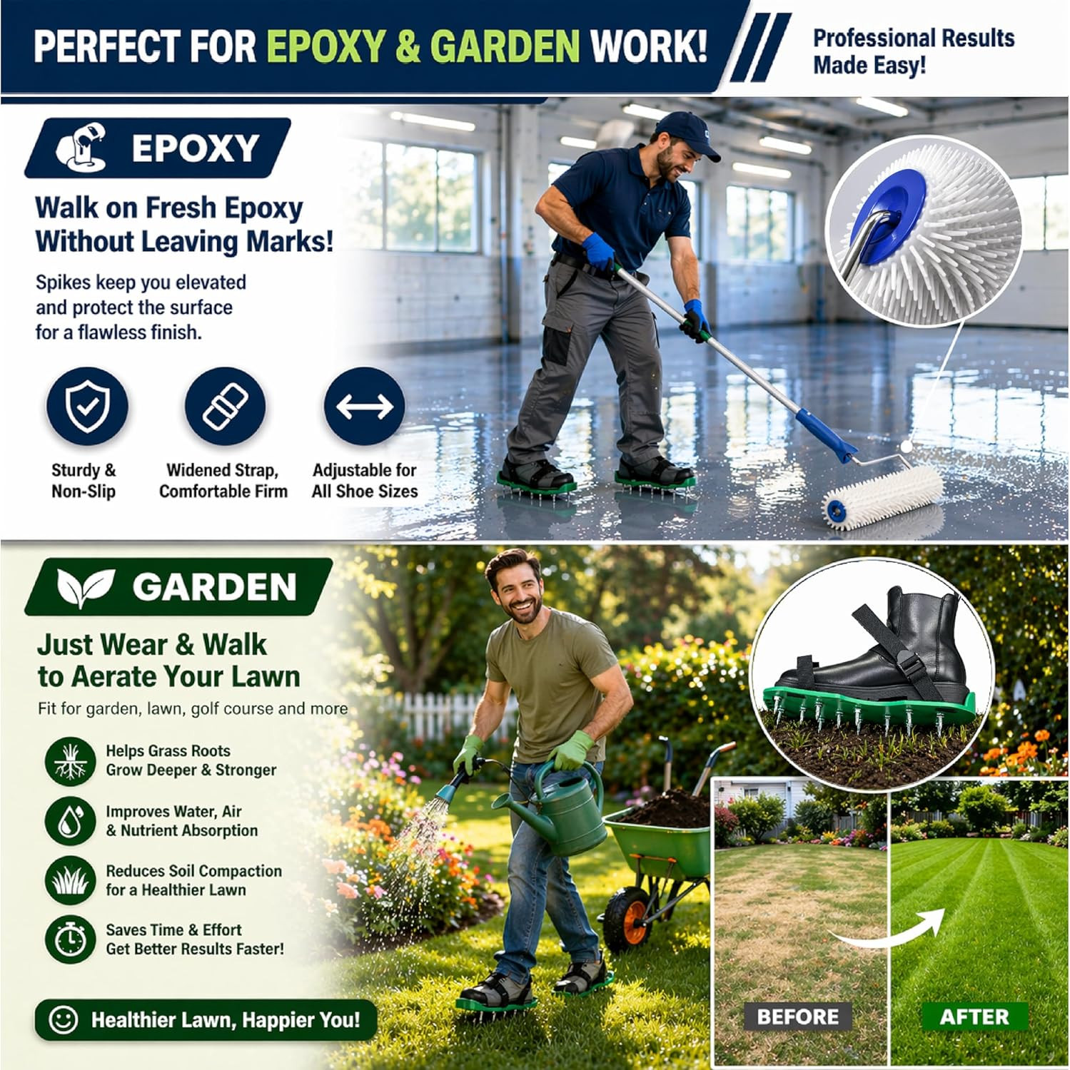 Premium Epoxy Shoes Spikes & 9 Inch Spiked Roller for Self Leveling Compound