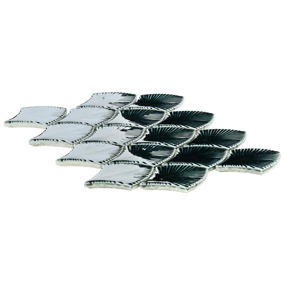 Delphi Midnight Blue 9.05 In. X 12.79 In. Polished Glass Fishscale Mosaic Wall T