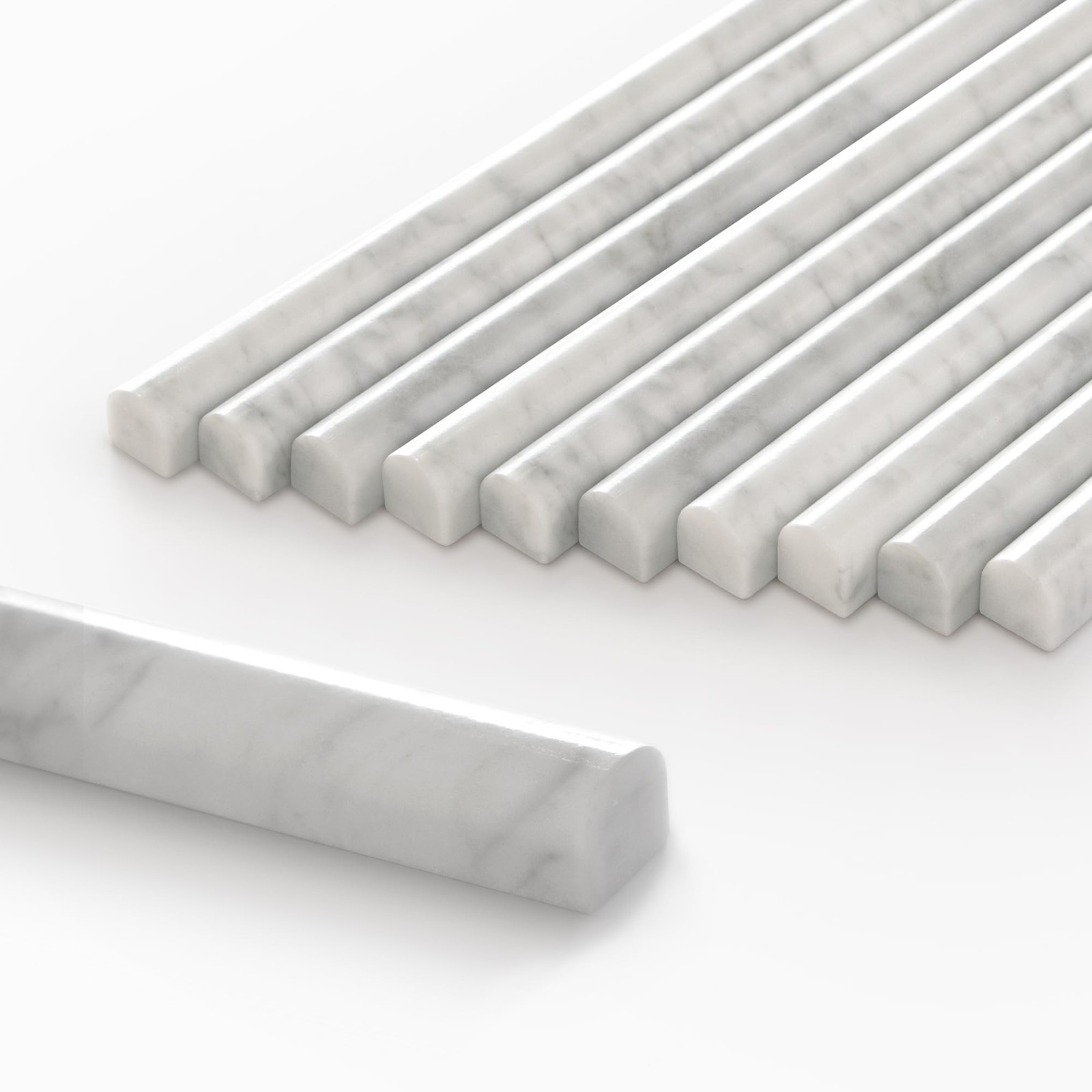 10-Pack Carrara White Marble Pencil Liner Tile, 12×0.75 inches,