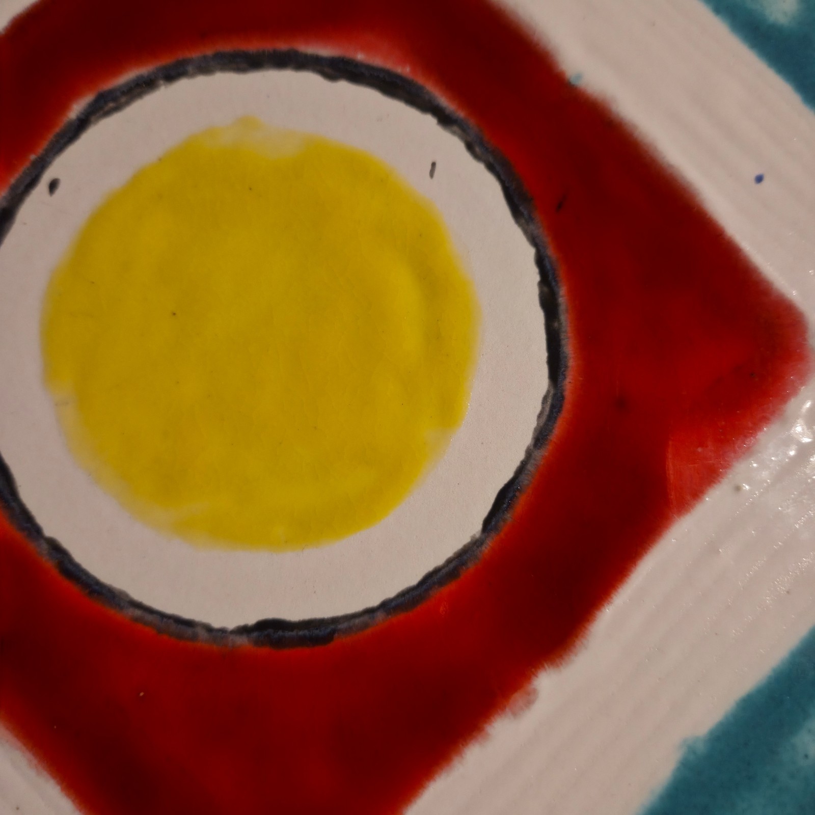 Decorative Ceramic Tile8x8Wall Art Trivet Abstract Design Yellow Red Turquoise