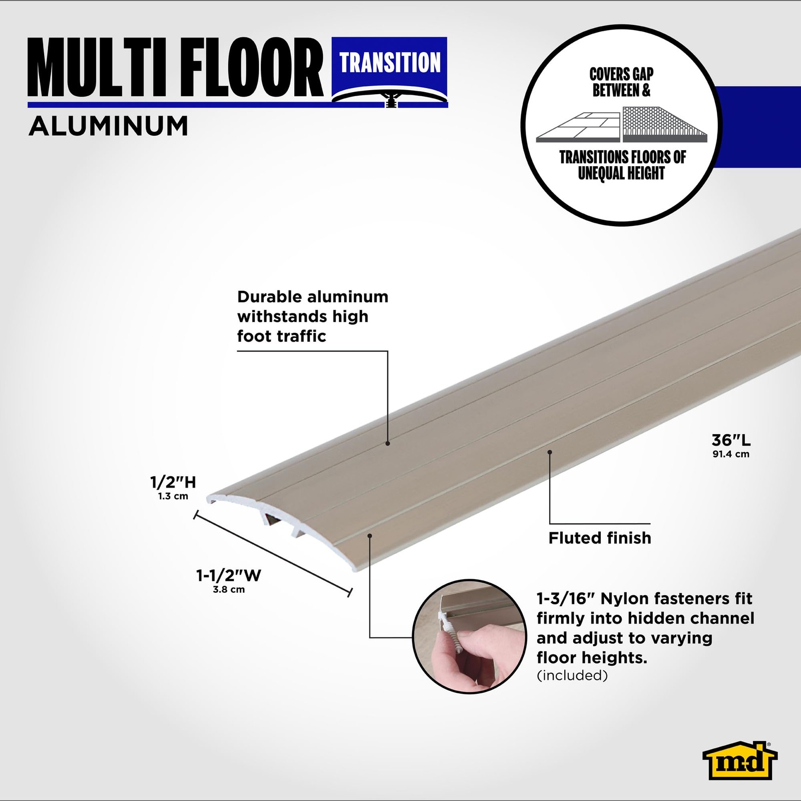 43811 1-1/2 in. X 36 in. Pewter Aluminum Multi Floor Transition