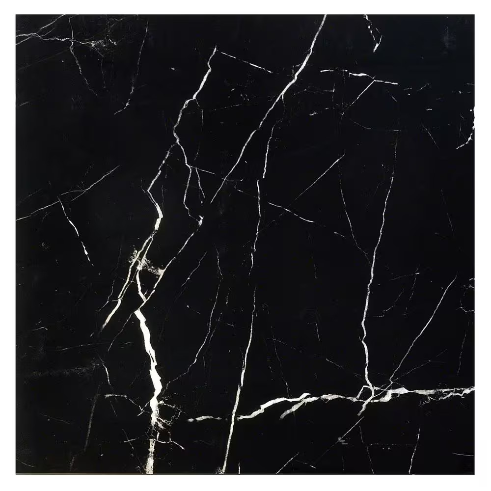 Marmo Black 23.62 In. X 23.62 In. Polished Marble Look Porcelain Floor and Wall