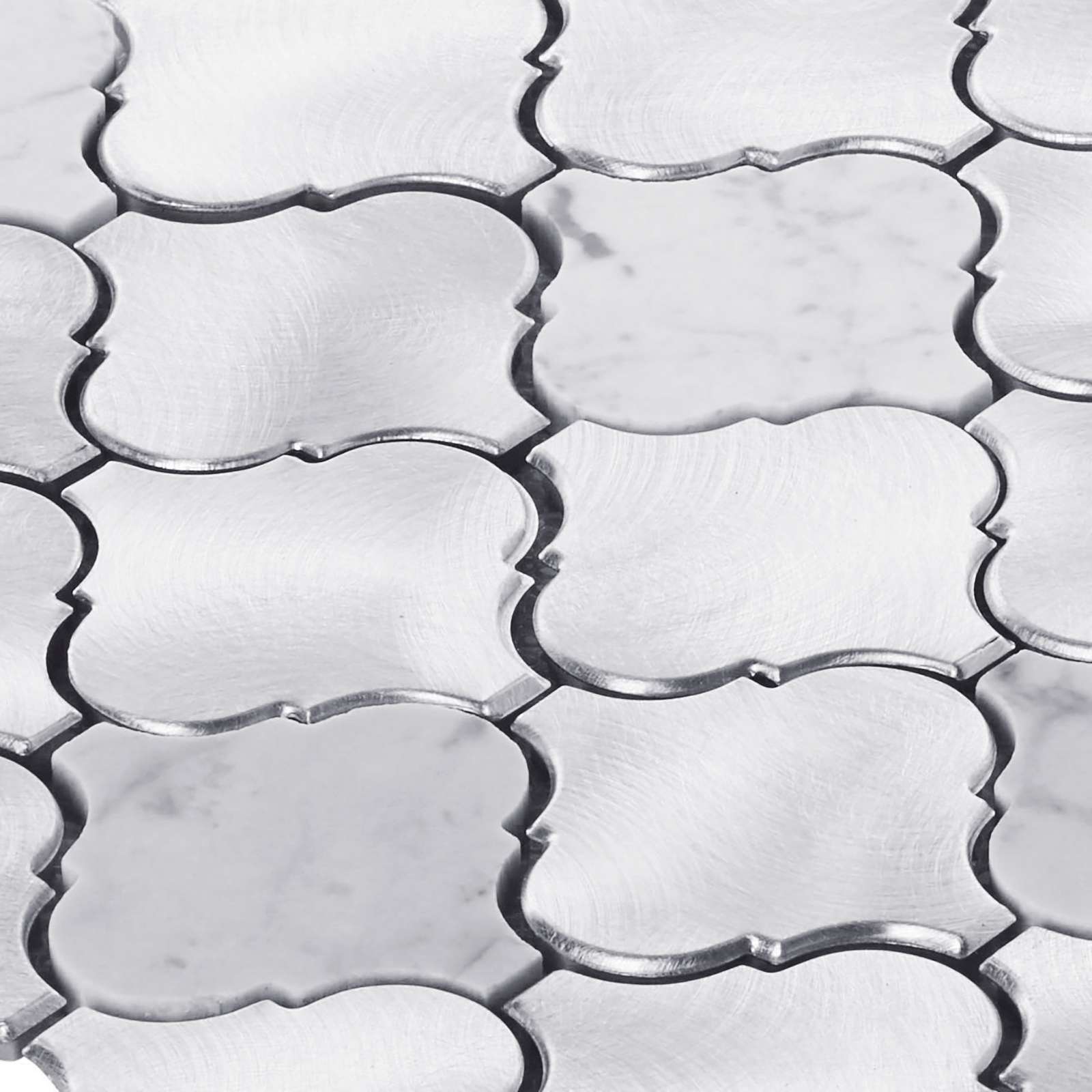 White Calacatta Marble Arabesque Aluminum Metal Mosaic Tile Kitchen Backsplash
