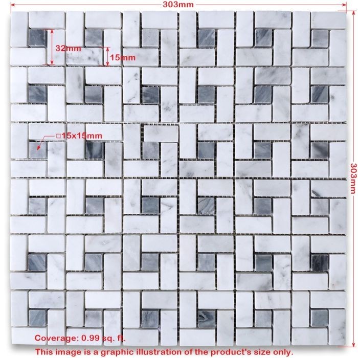 15 Sheet LOT Carrara White Marble Pinwheel Mosaic Tile Honed 11.9″x11.9″x3/8″ ea