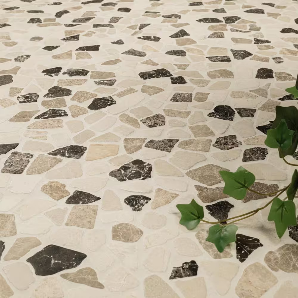 Mix Marble Pebbles 12 In. X 12 In. X 0.38 In. Tumbled Marble Mesh-Mounted Mosaic