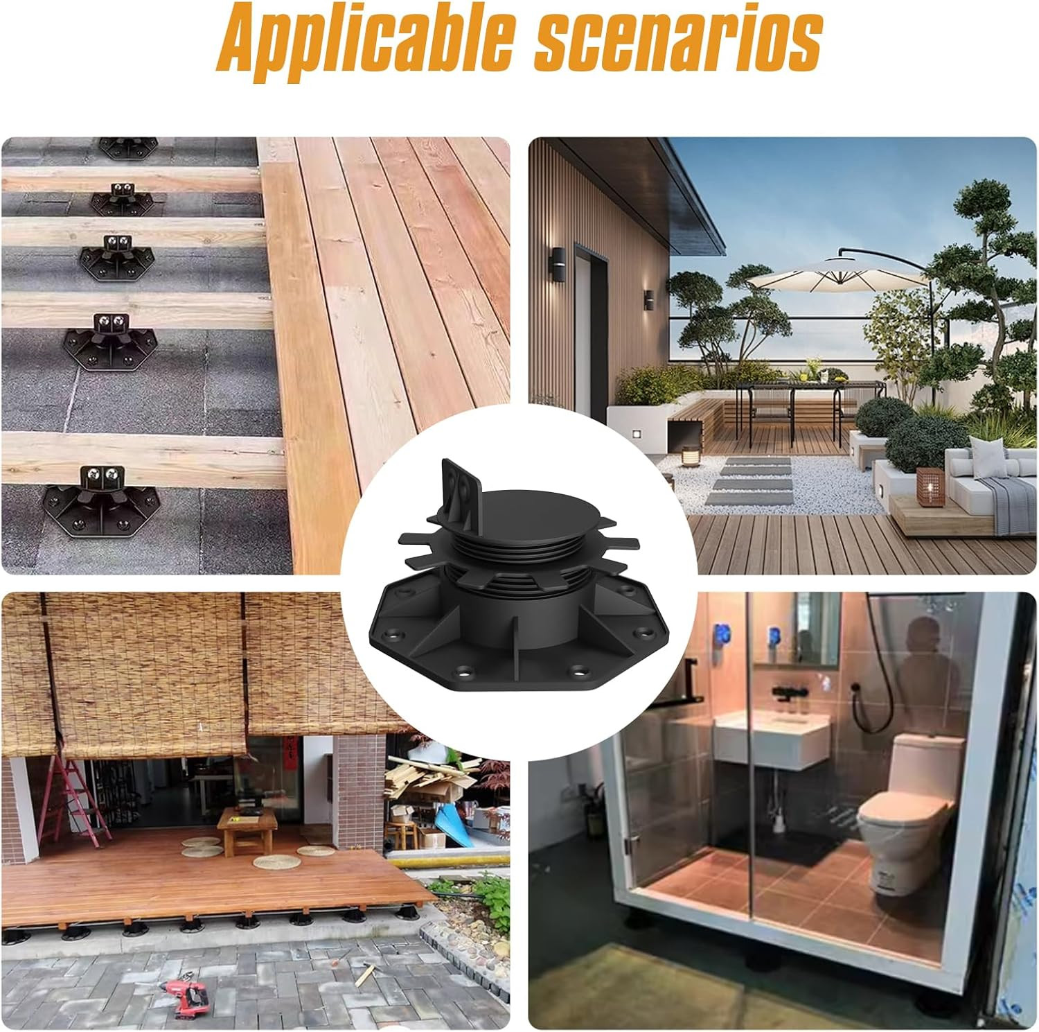Deckit 24-Pack Adjustable Deck Support Pedestals, 1.18″–2.36″ (30–60 Mm), for 2×