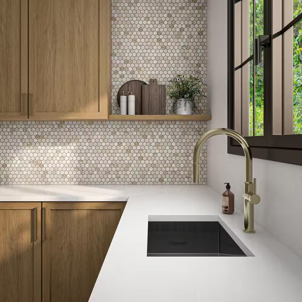 Stone Decor Accents Brisk Beige 10 In. X 12 In. Matte Ceramic Hexagon Mosaic Til
