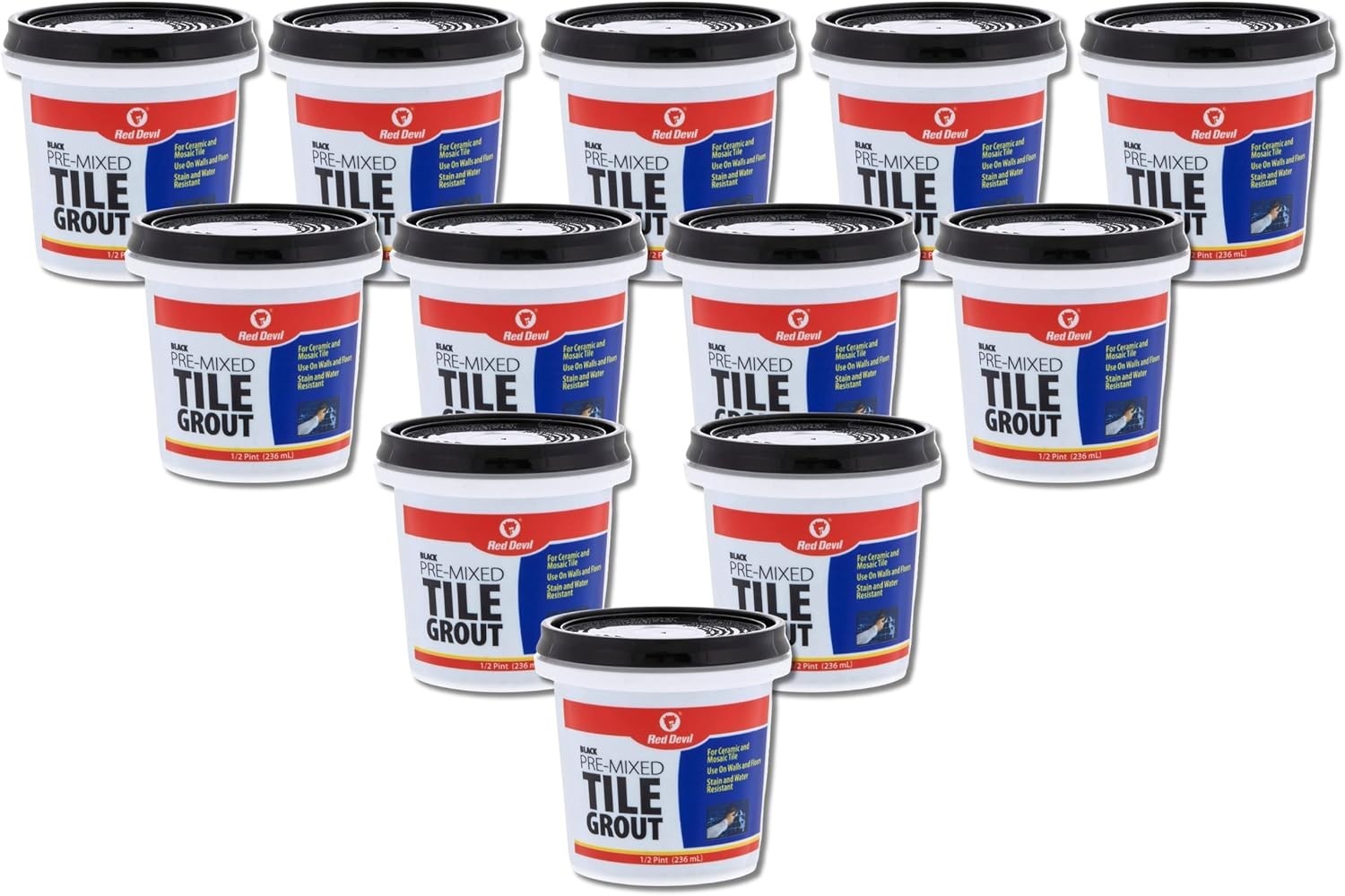 Pre-Mixed Tile Grout 12-Pack for Wall and Floor Use, Water Resistant, Black