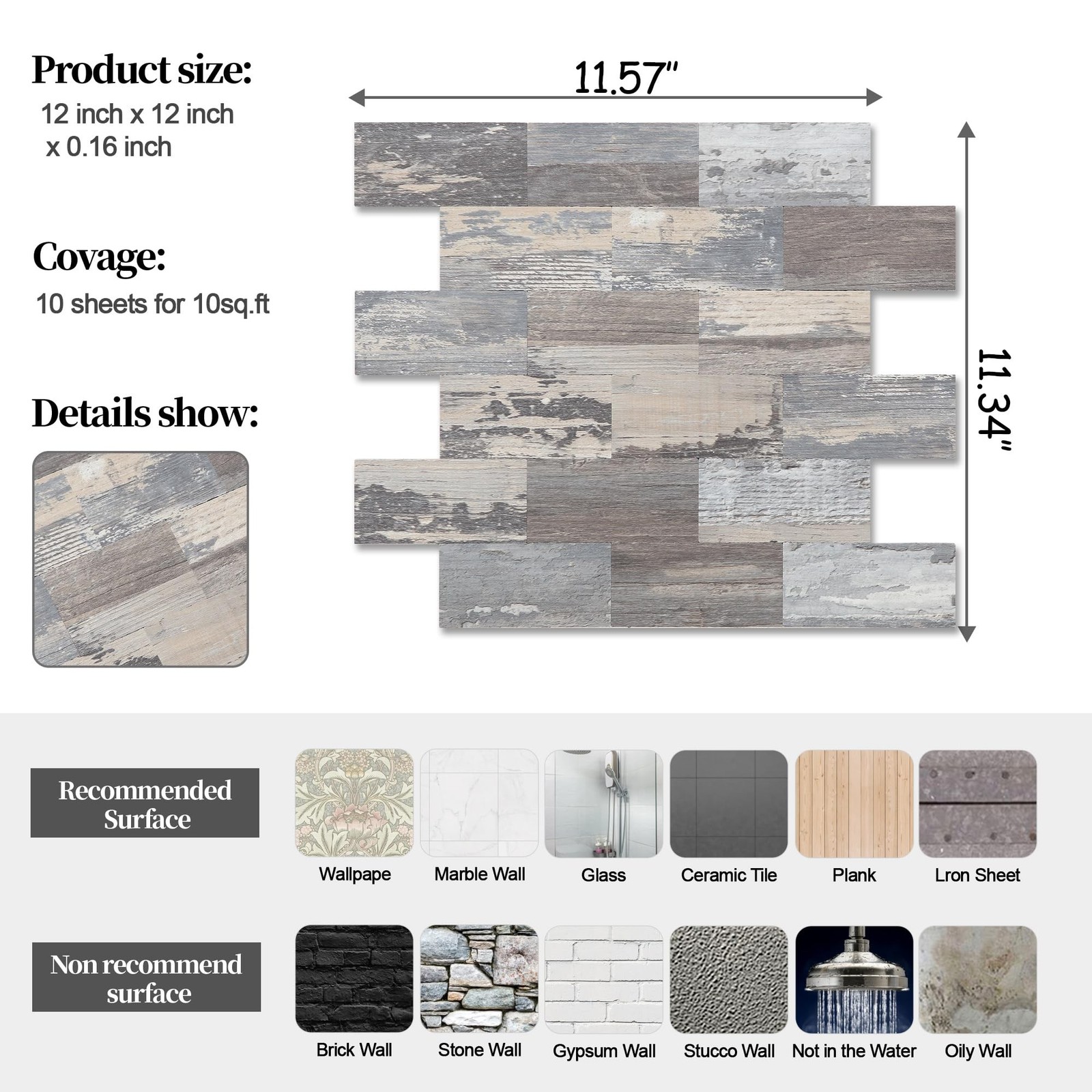 10-Pack Peel and Stick Tile Backsplash 11.3″X11.5″ PVC Wall Tiles, Stick on B…