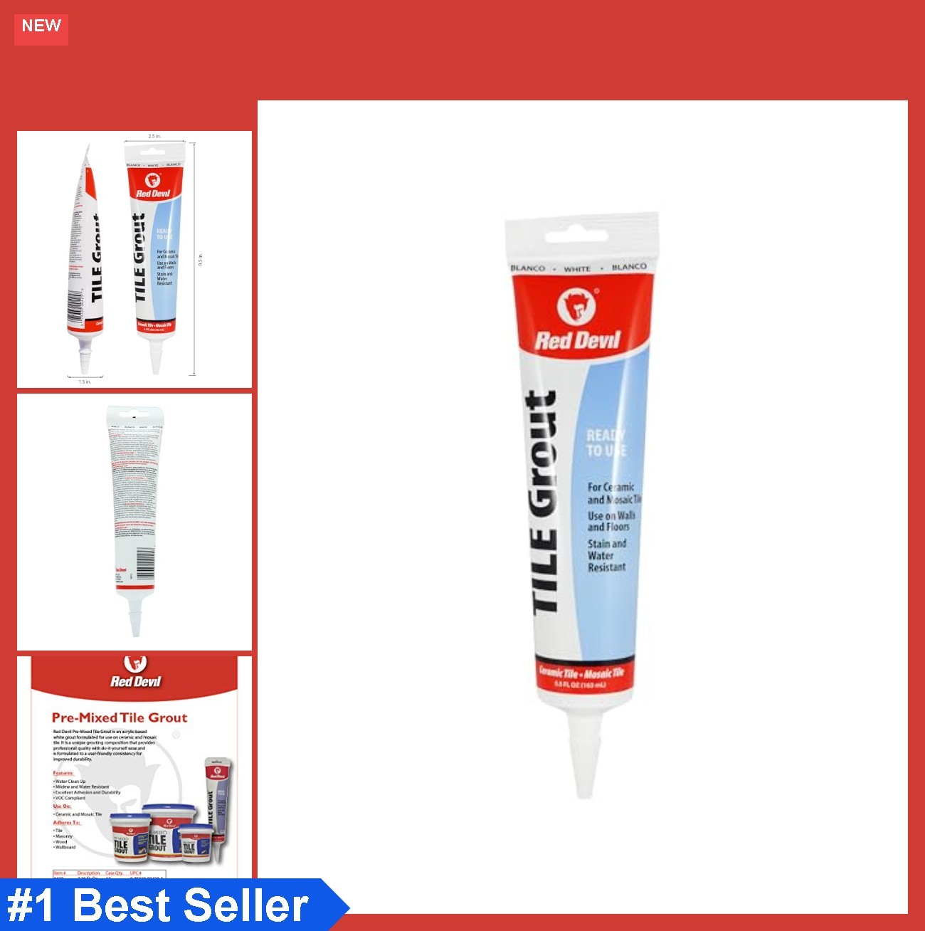 Pre-Mixed Tile Grout 5.5 oz White Ceramic Mosaic Wall Floor Excellent Adhesion