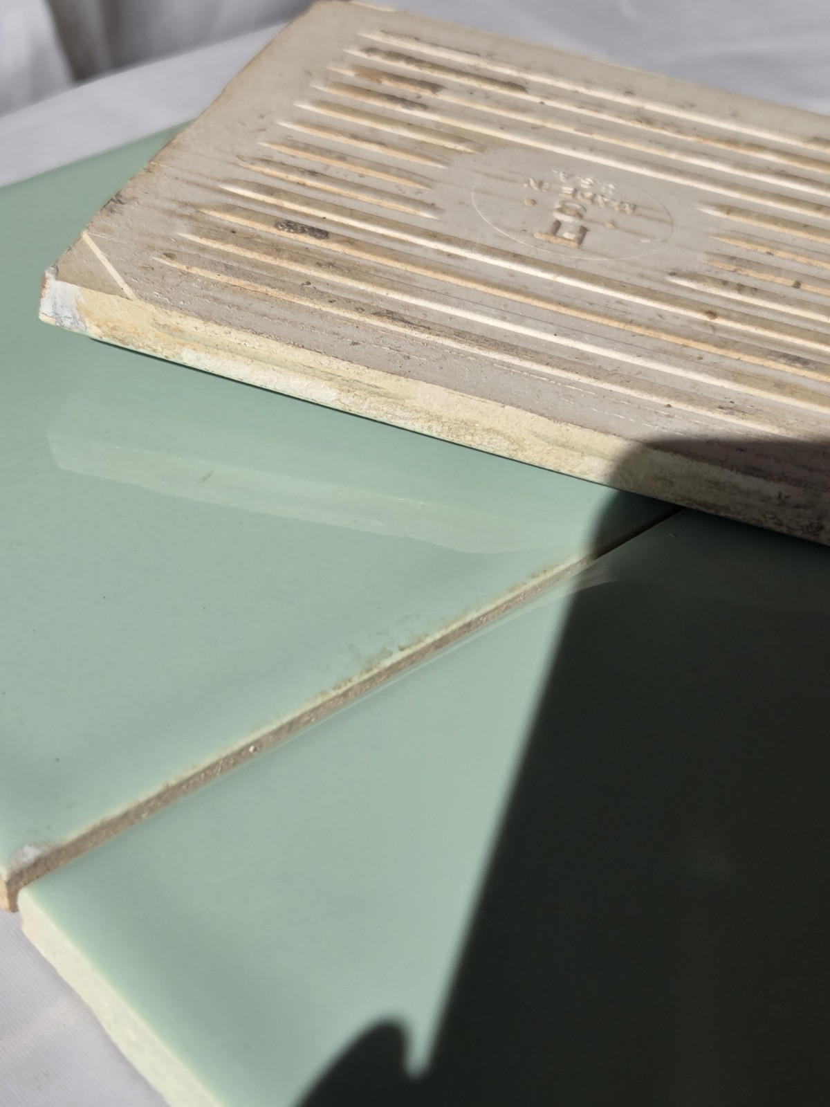 4 Vtg Tiles 4.25 x 4.25 Florida Tile FT Jadeite Light Green -Sale helps Dog ResQ