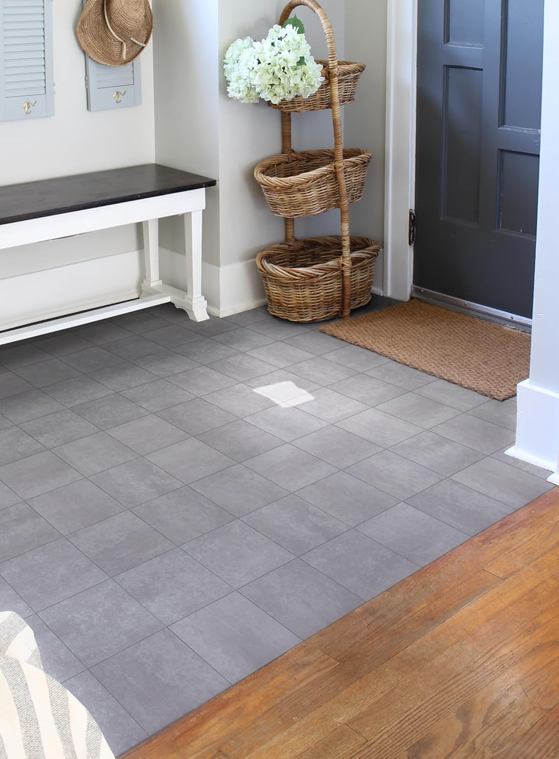 W&S 1-Sheet Peel and Stick Floor Tile, Warm Grey Stick on Backplash for Kitch…