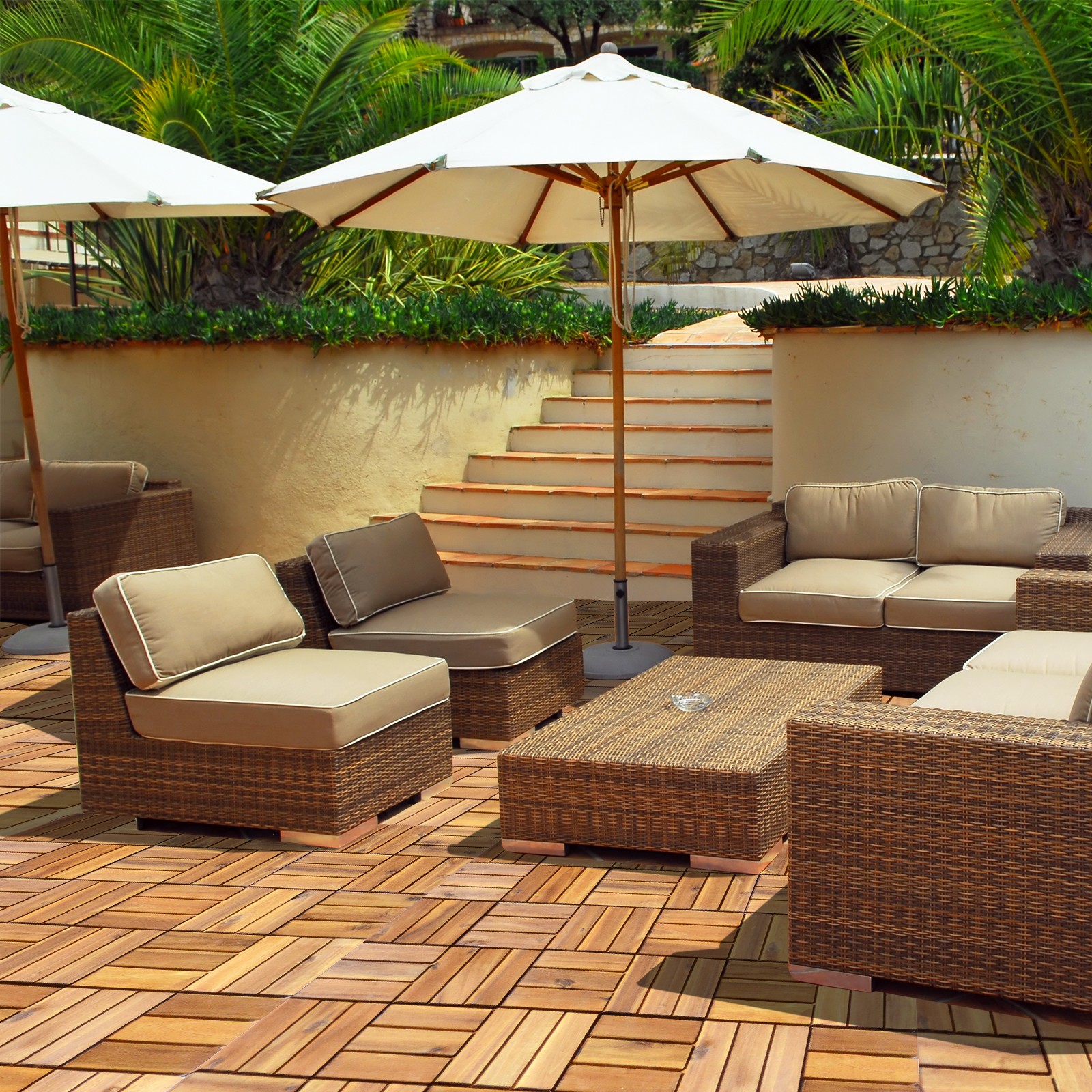 Patiojoy 27PCS Patio Interlocking Tiles Acacia Slat Wood Garden Indoor &Outdoor