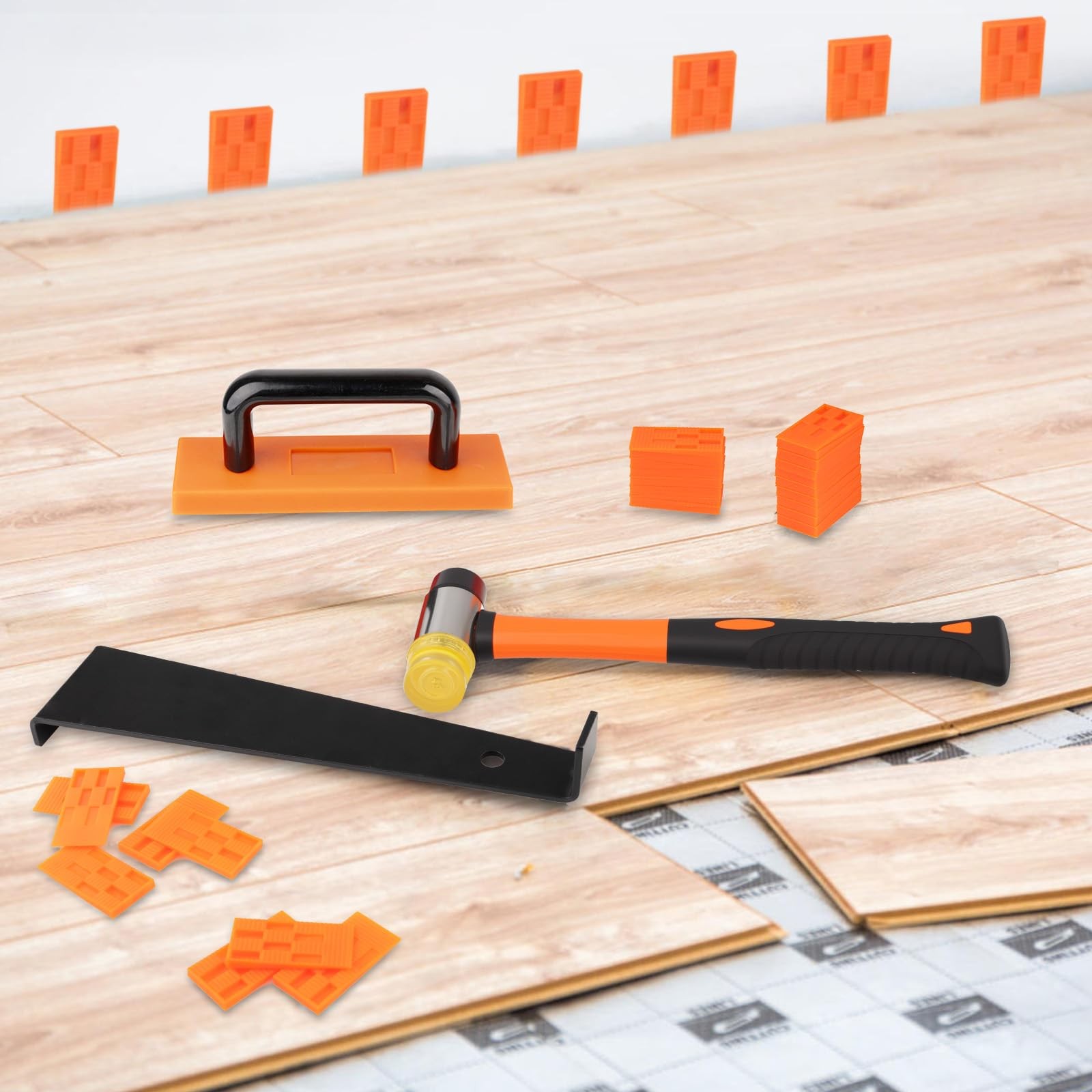 43-Piece Laminate Flooring Tools with Sturdy Double-Ended Hammer, Steel Retur…
