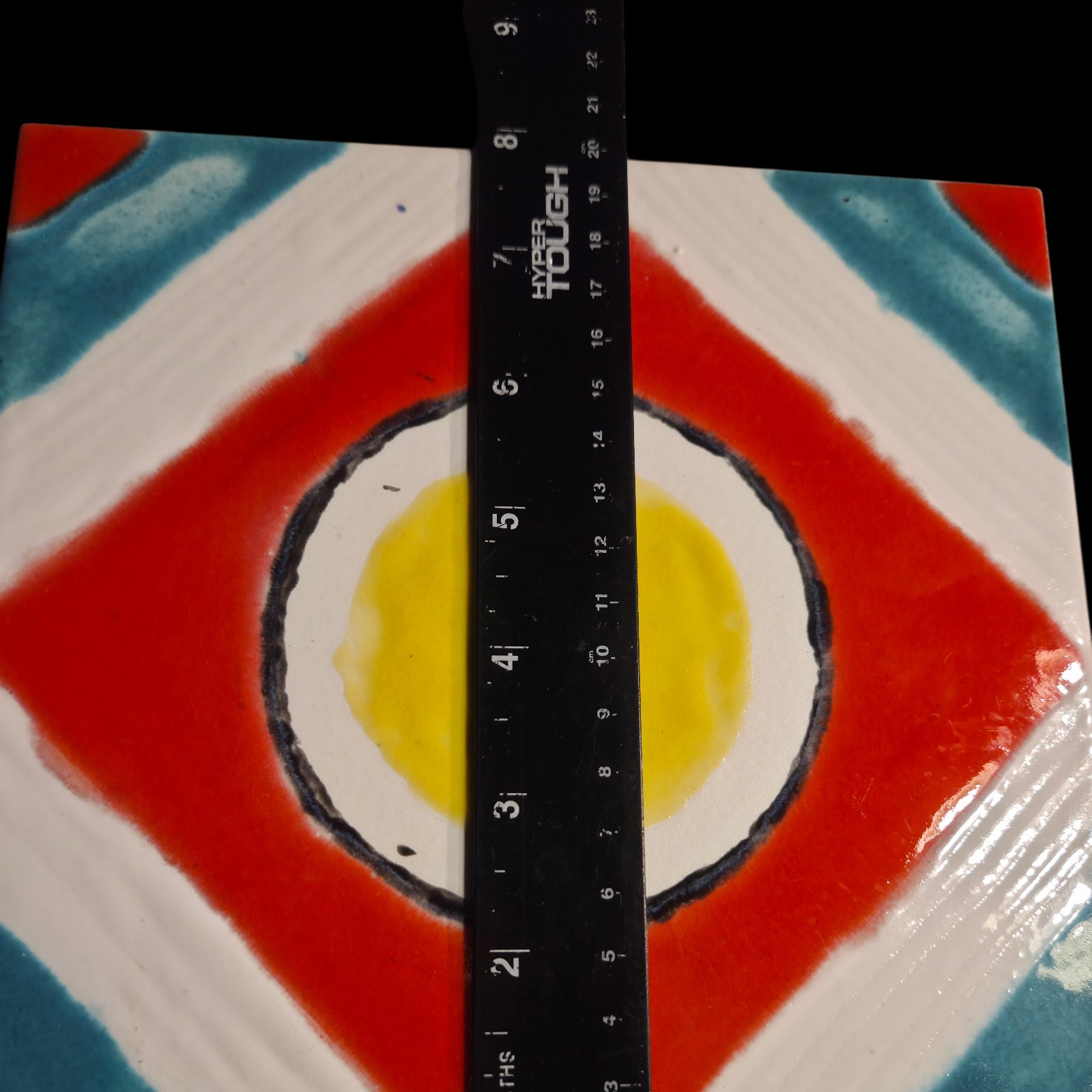 Decorative Ceramic Tile8x8Wall Art Trivet Abstract Design Yellow Red Turquoise