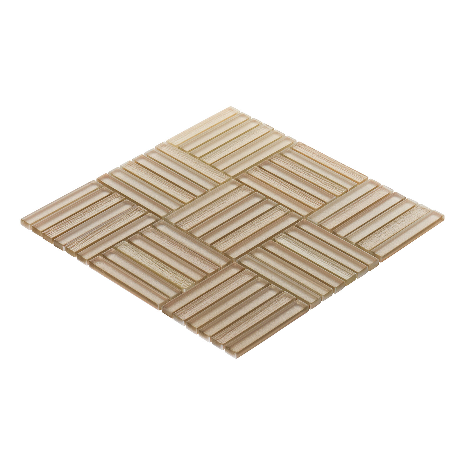 Beige Cream Cold Spray Glass Basketweave Parquet Mosaic Tile Kitchen Backsplash