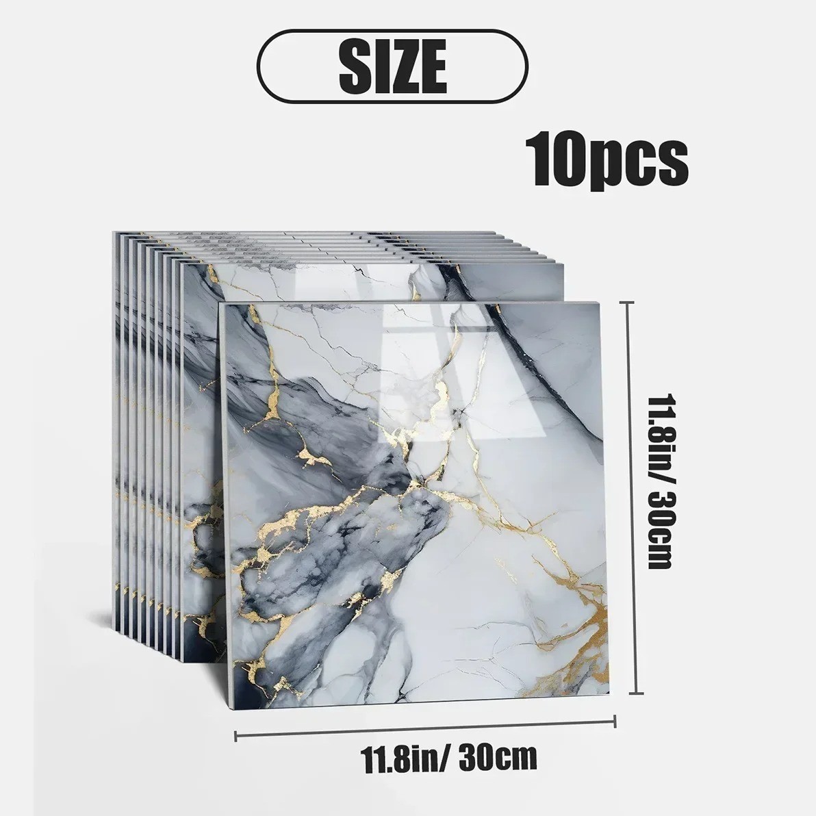 10Pcs Peel and Stick Marble Floor Wall Panels 23.6″x11.8″ PVC Tiles Sticker US