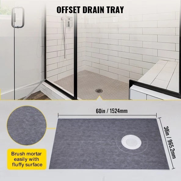 Waterproofing Shower Tray Kit 38″ x 60″ Shower Kit w/ Offset Drain PVC