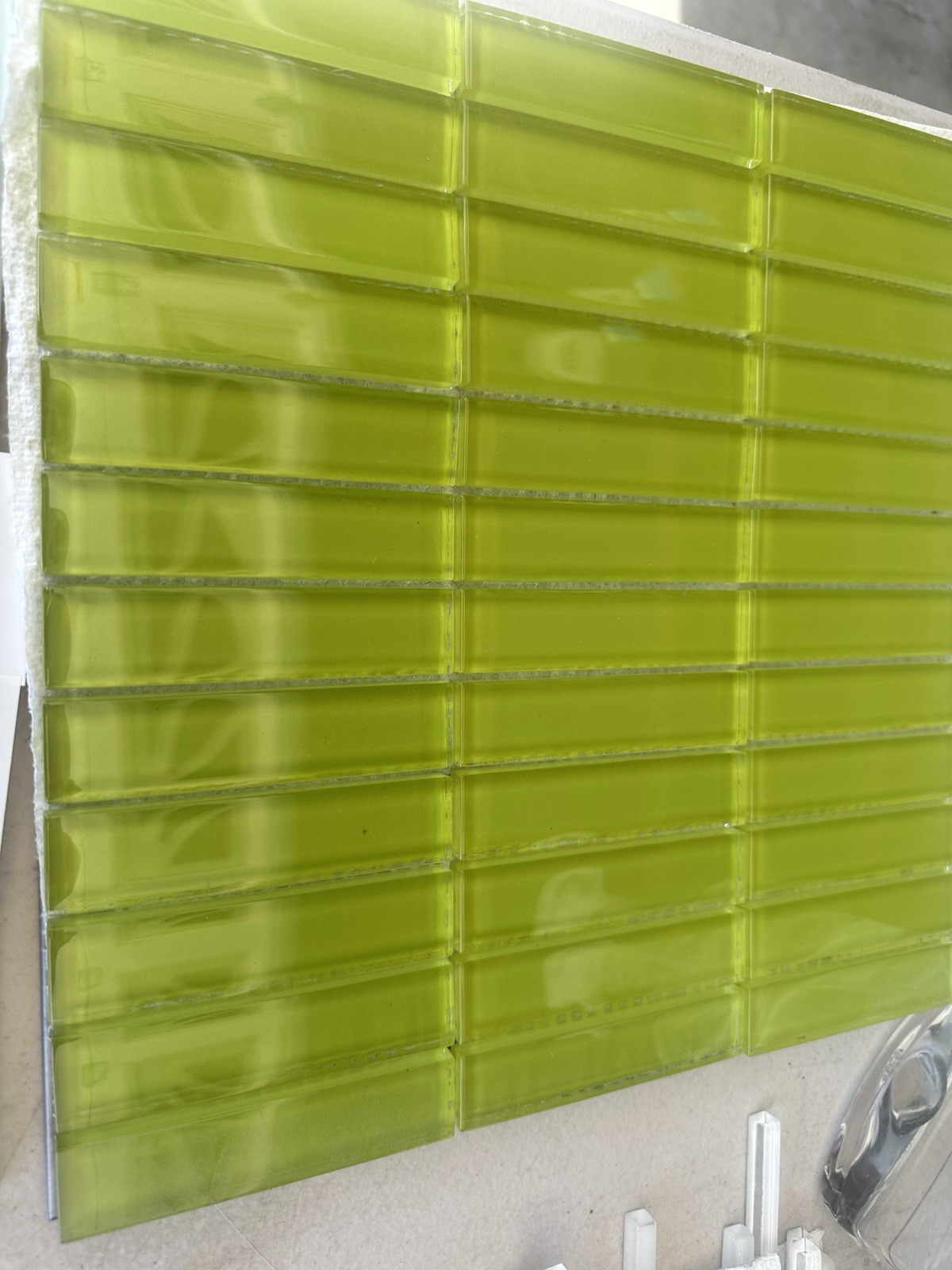 Lime Green Glass Mosaic 1×4 Inch Rectangle Tile Backsplash Kitchen Bath Wall
