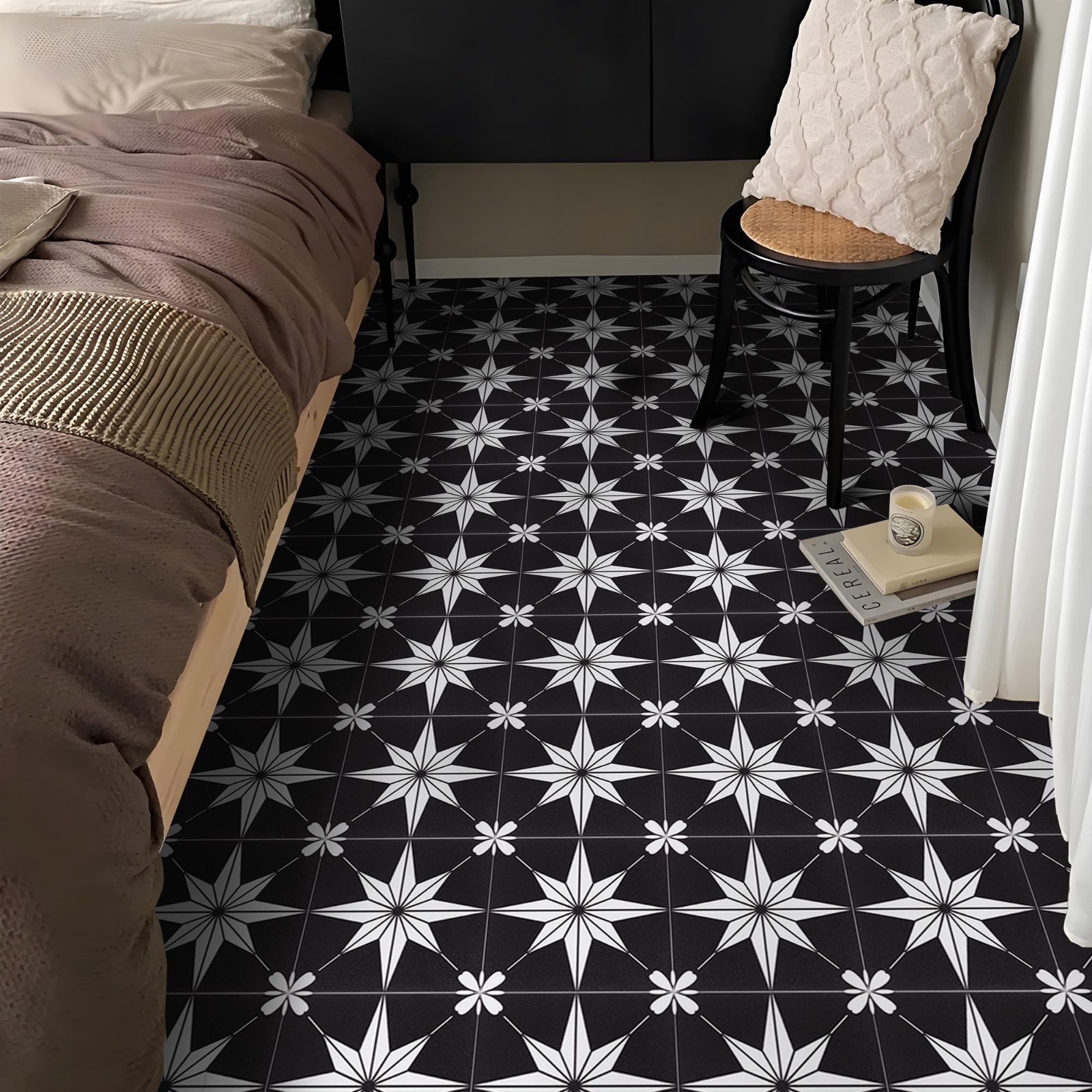 10Pcs 8″x8″ Black Peel and Stick Tiles – Easy DIY Removable Floor & Wall Decor