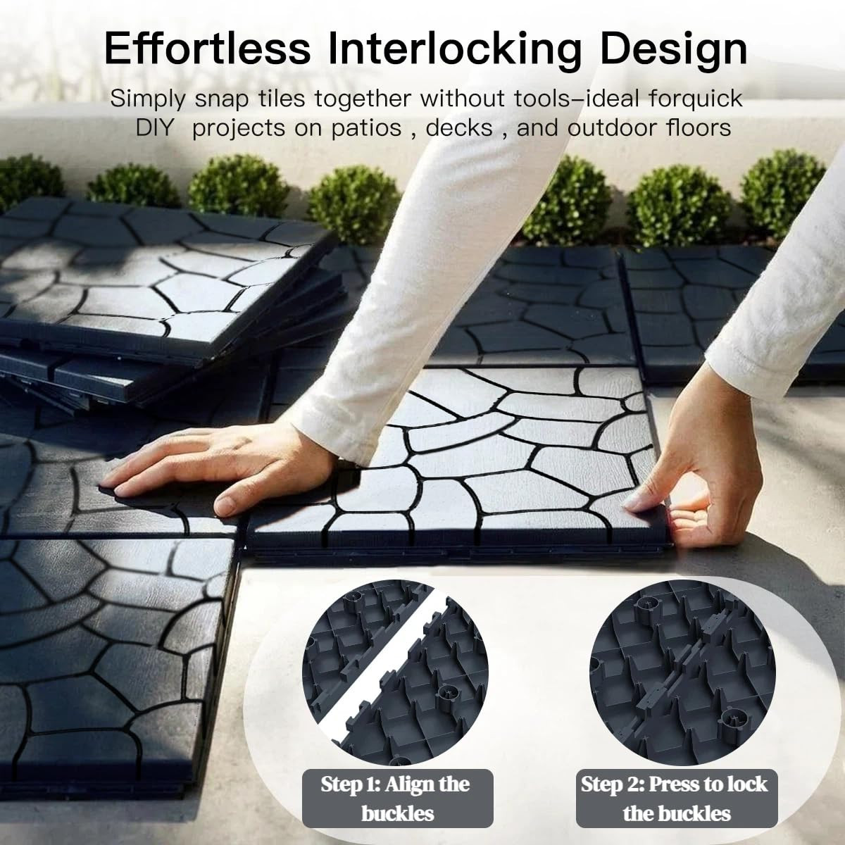 Interlocking Deck Tiles 44 Pack, Plastic Outdoor Deck Tiles for Patio, 12″X12″ W