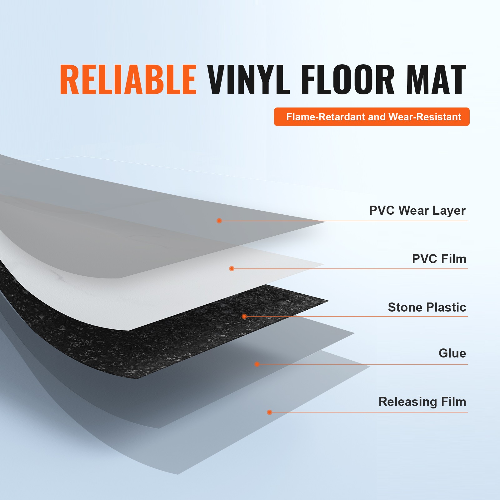 VEVOR 12” x 12” Self Adhesive Vinyl Floor Tiles 50 PCS 1.5mm Thick White Marble