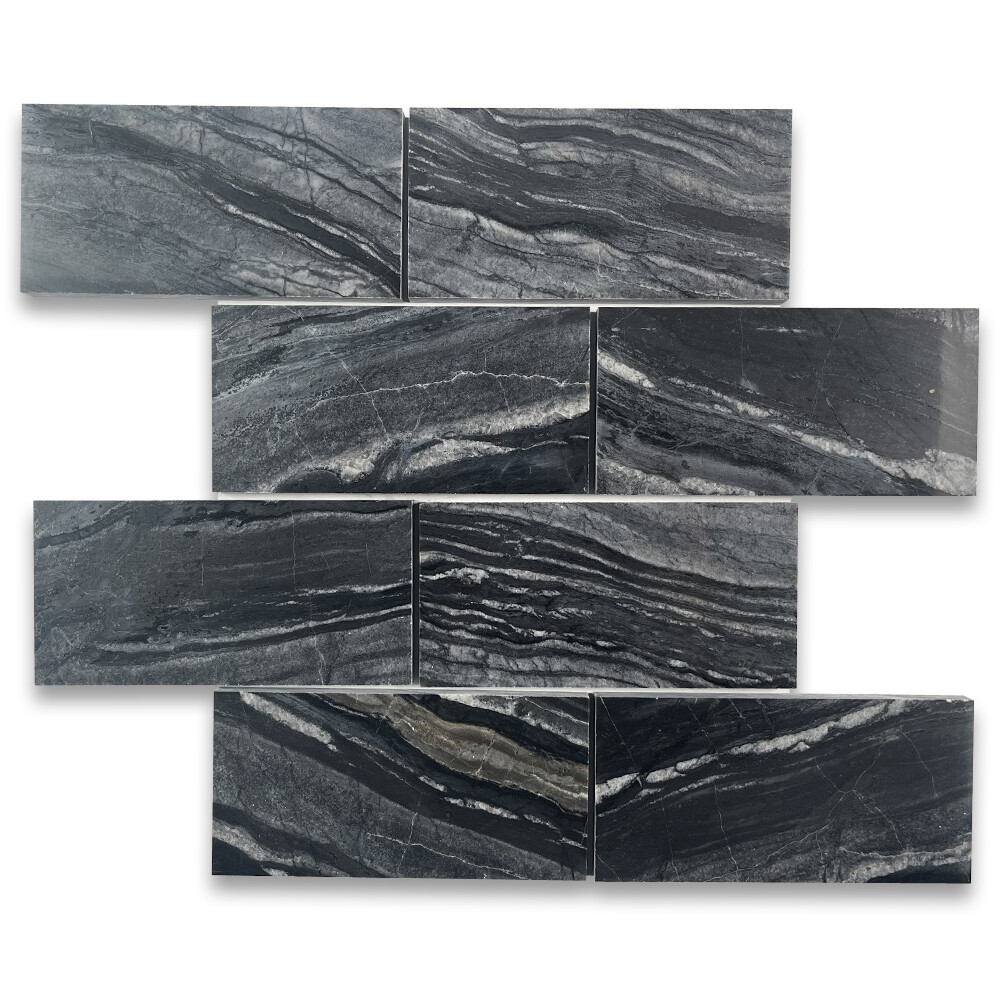 X41P Silver Wave Black Forest Marble 3×6 Subway Tile Polished