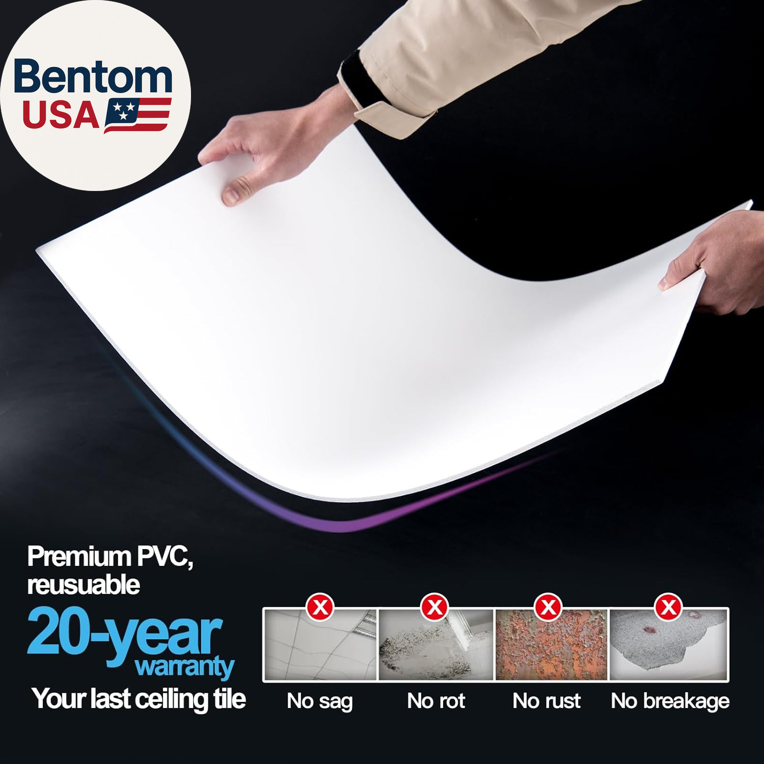 10-Pack Smooth Drop Ceiling Tile 2Ft X 4Ft – Fire-Rated, Waterproof, Reusable –
