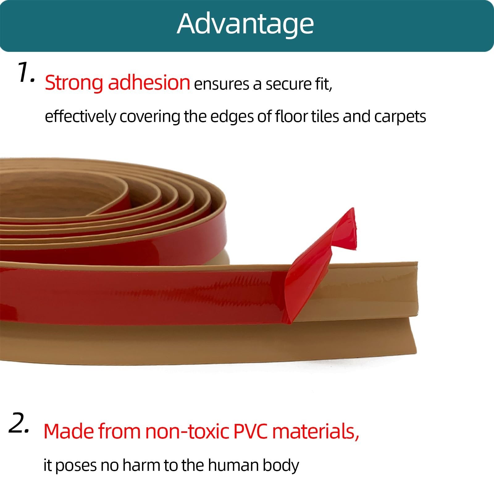 Self-Adhesive Carpet to Tile Transition Strip Edging Trim – 20Ft, Brown, 5mm Hei