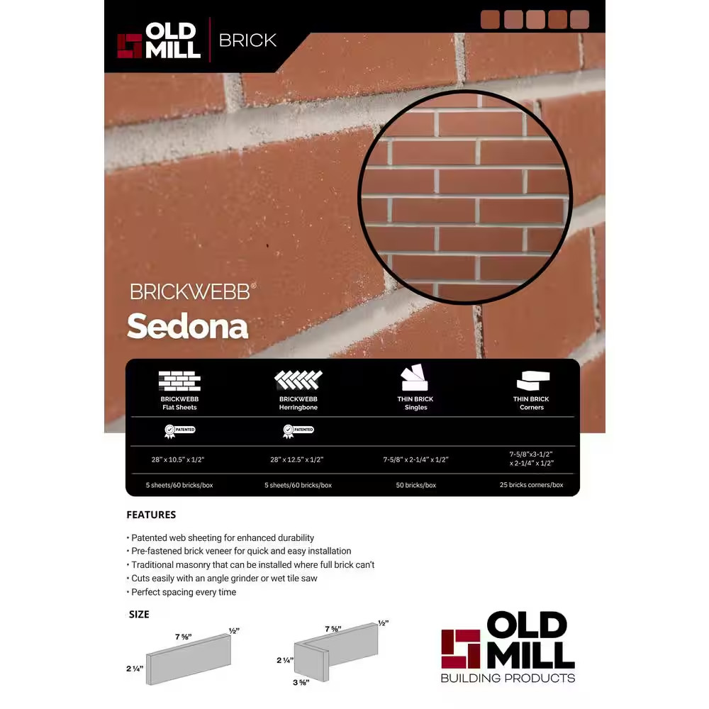 7 .625 In. X 2.25 In. X 0.5 In. Sedona Thin Brick Singles (Box of 50-Bricks)
