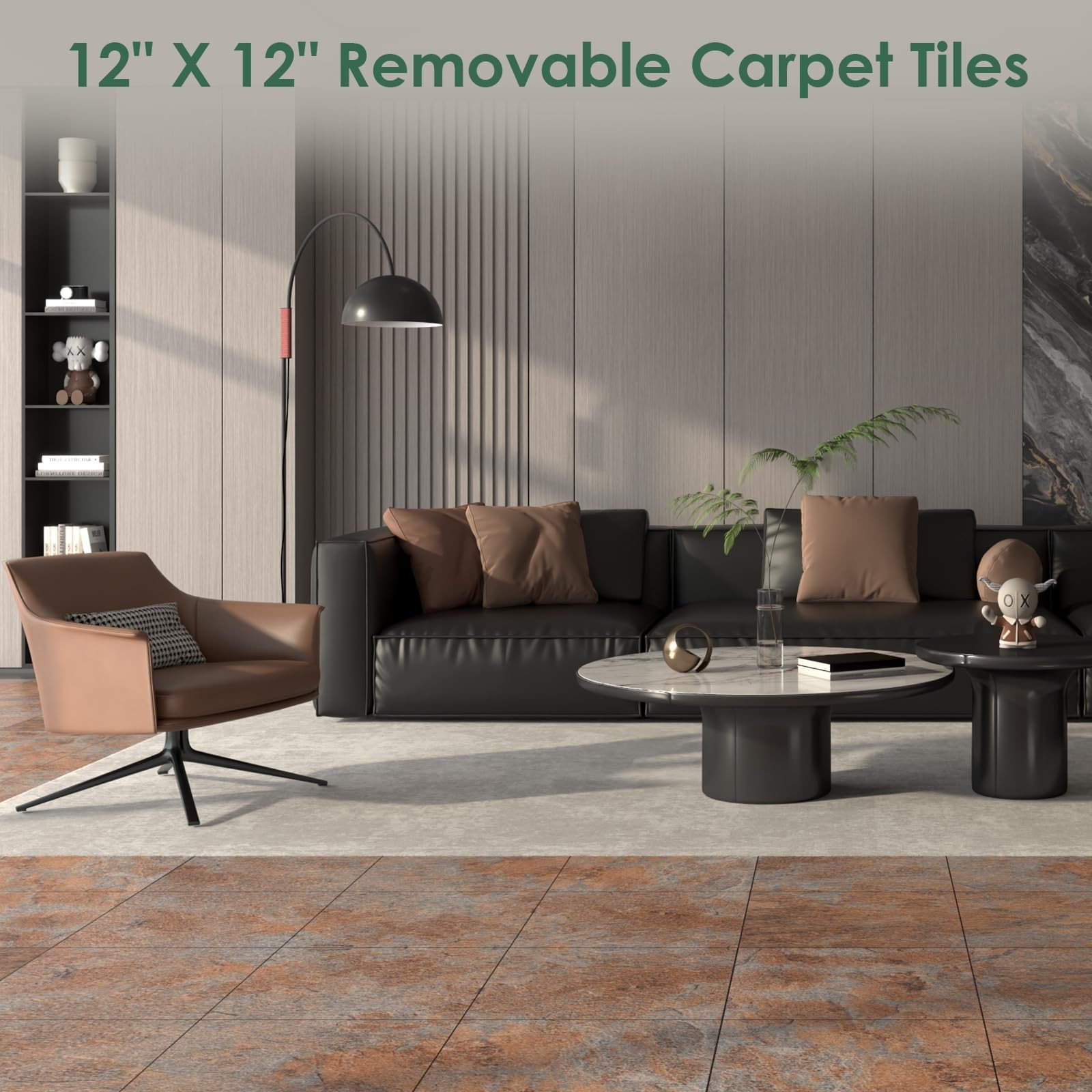VallisCo 30-Piece 12×12 Floor Tiles, 30 Sq Ft, Waterproof Vinyl, Red Brown