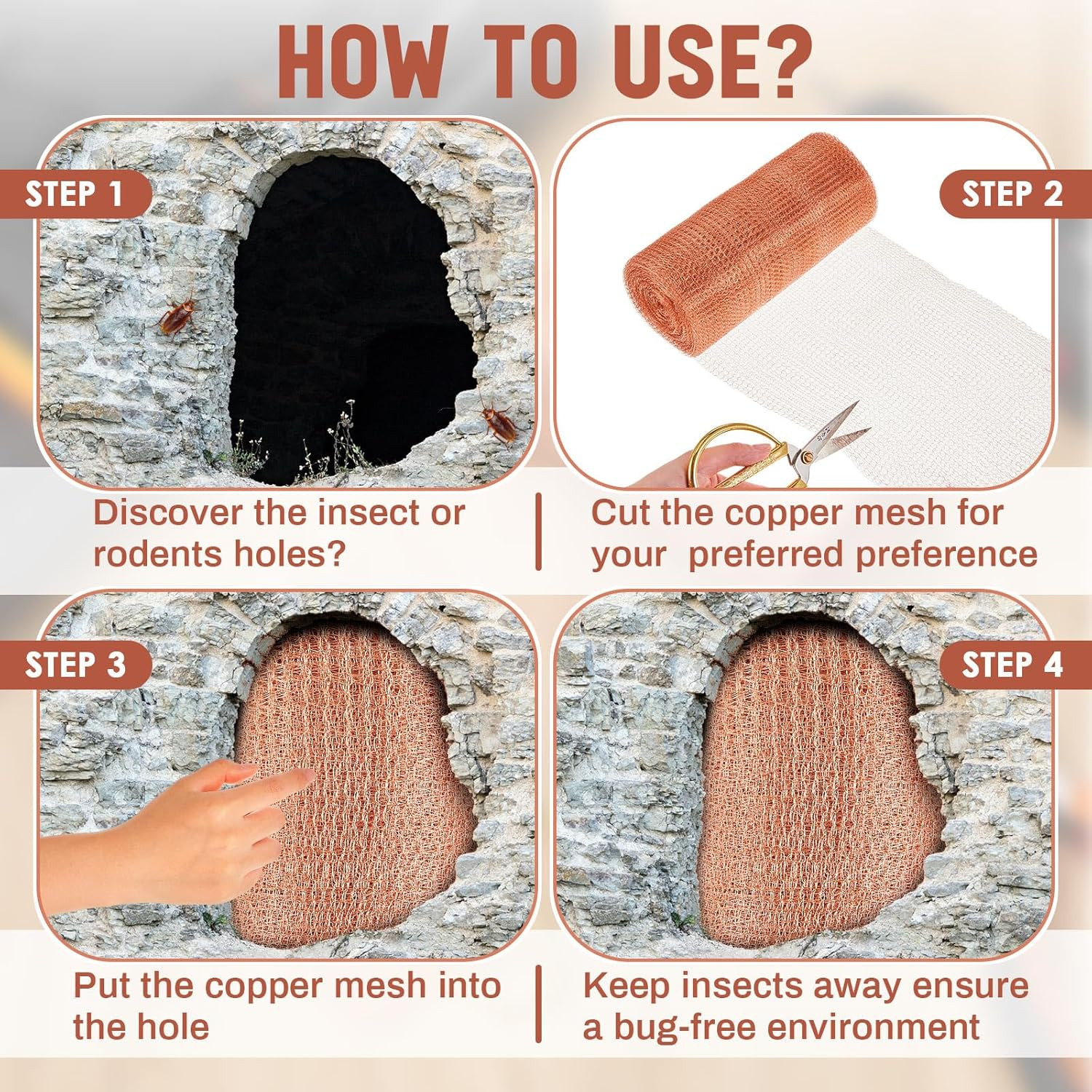 8″ X 100 Ft Copper Mesh Rodent Control Copper Wool for Slugs Rustproof DIY Hole
