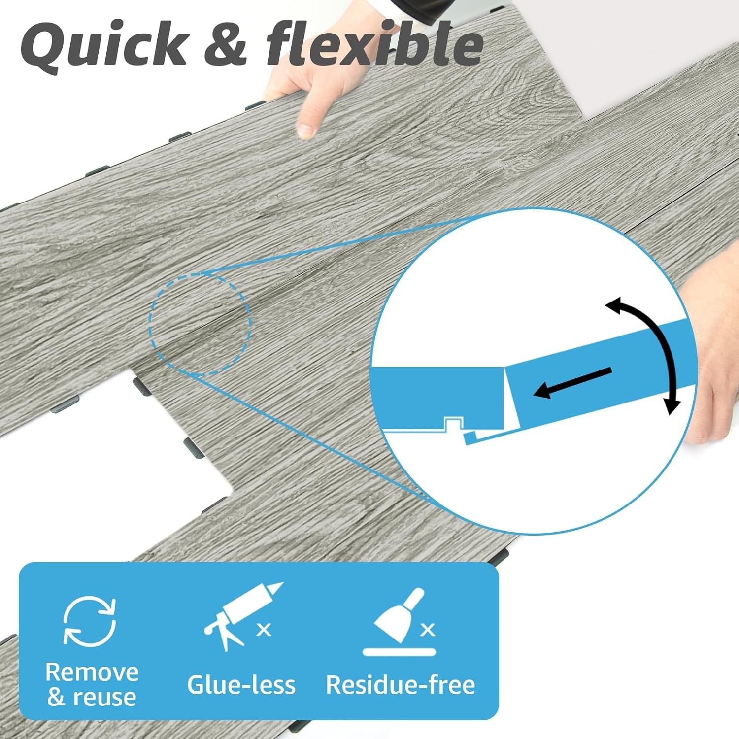 Waterproof and Reusable Vinyl Flooring Tiles – 36 x 6 Inch, 18 Pack for Any Room