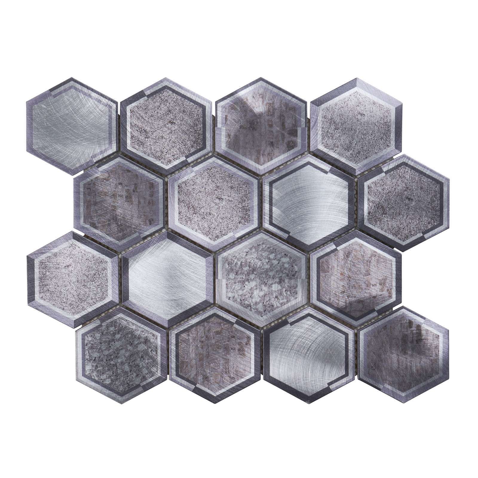Gray Aluminum Antique Metallic Metal 2.5″ Hexagon Mosaic Tile Kitchen Backsplash