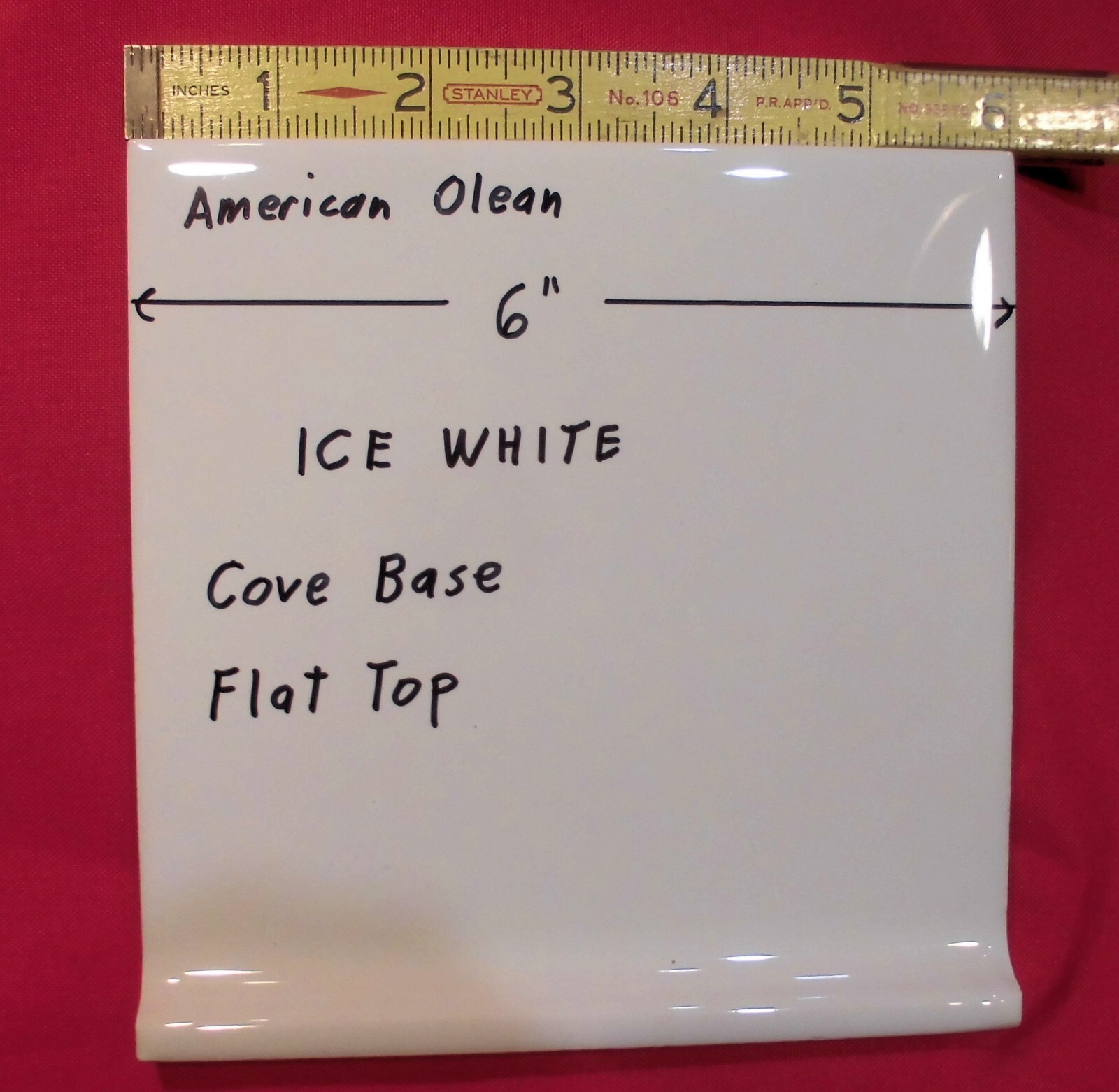 1 pc. Glossy Ice – Arctic White: Flat Top; base/cove Ceramic Tile: 6″ X 6″ NEW