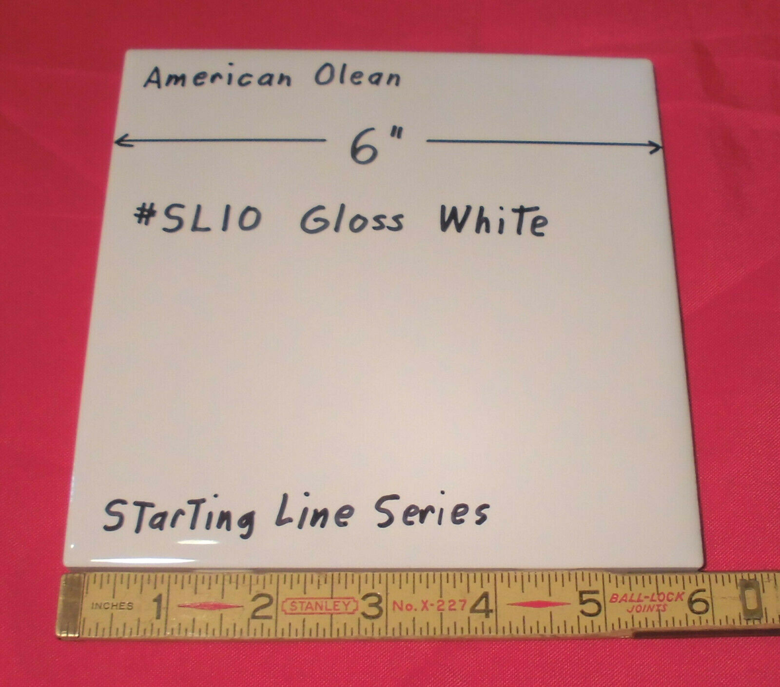 1 pc. *Gloss White #SL10* Ceramic Tile; 6″ X 6″ American Olean “Starting Line”