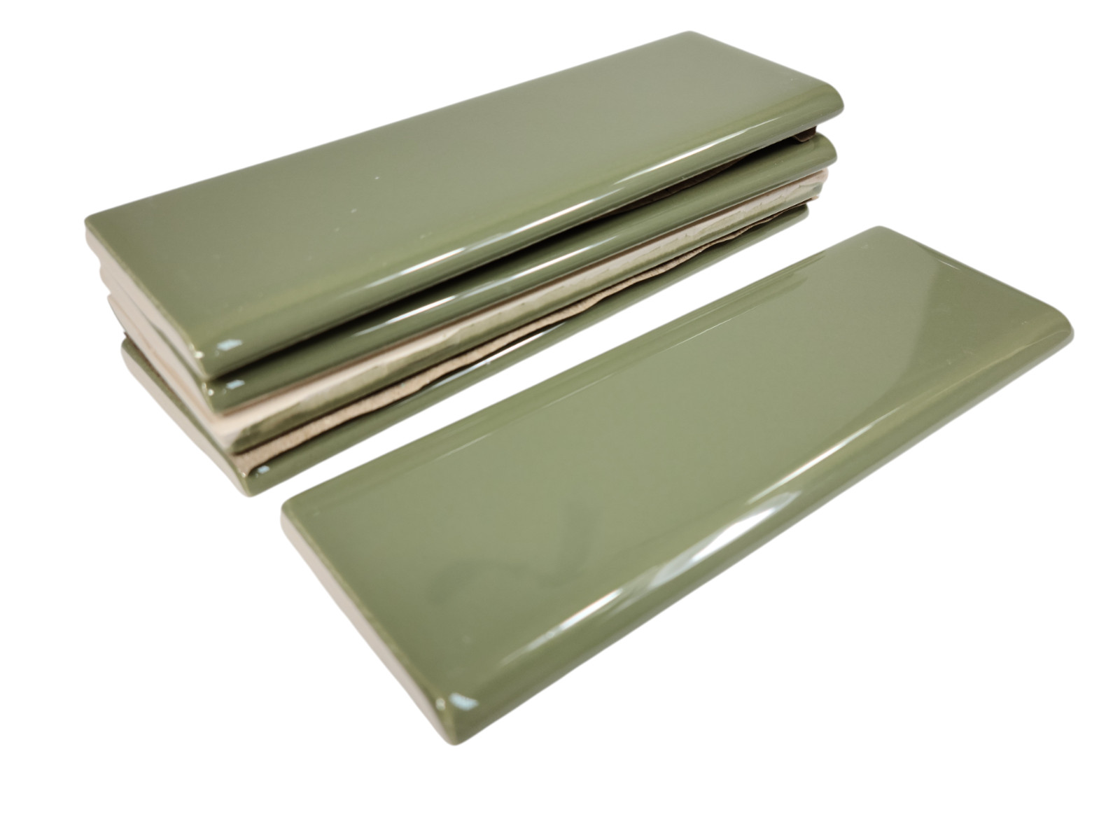 Avocado Green Ceramic Tile Bullnose Subway Backsplash Trim Mid Century Modern