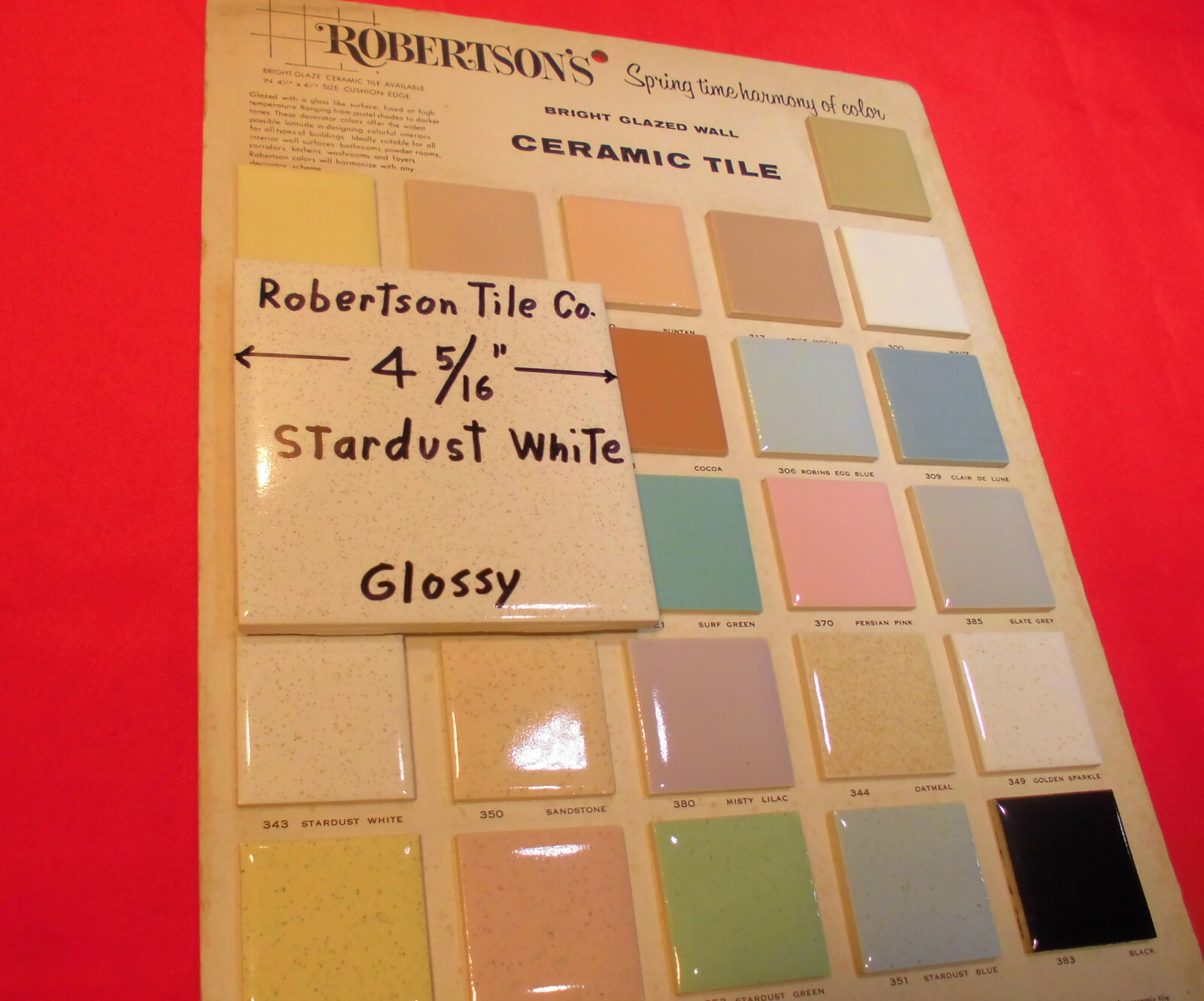 5 pcs. White Speckled; tiny light & dark specks 4-5/16″- 4-3/8″ Robertson Tile