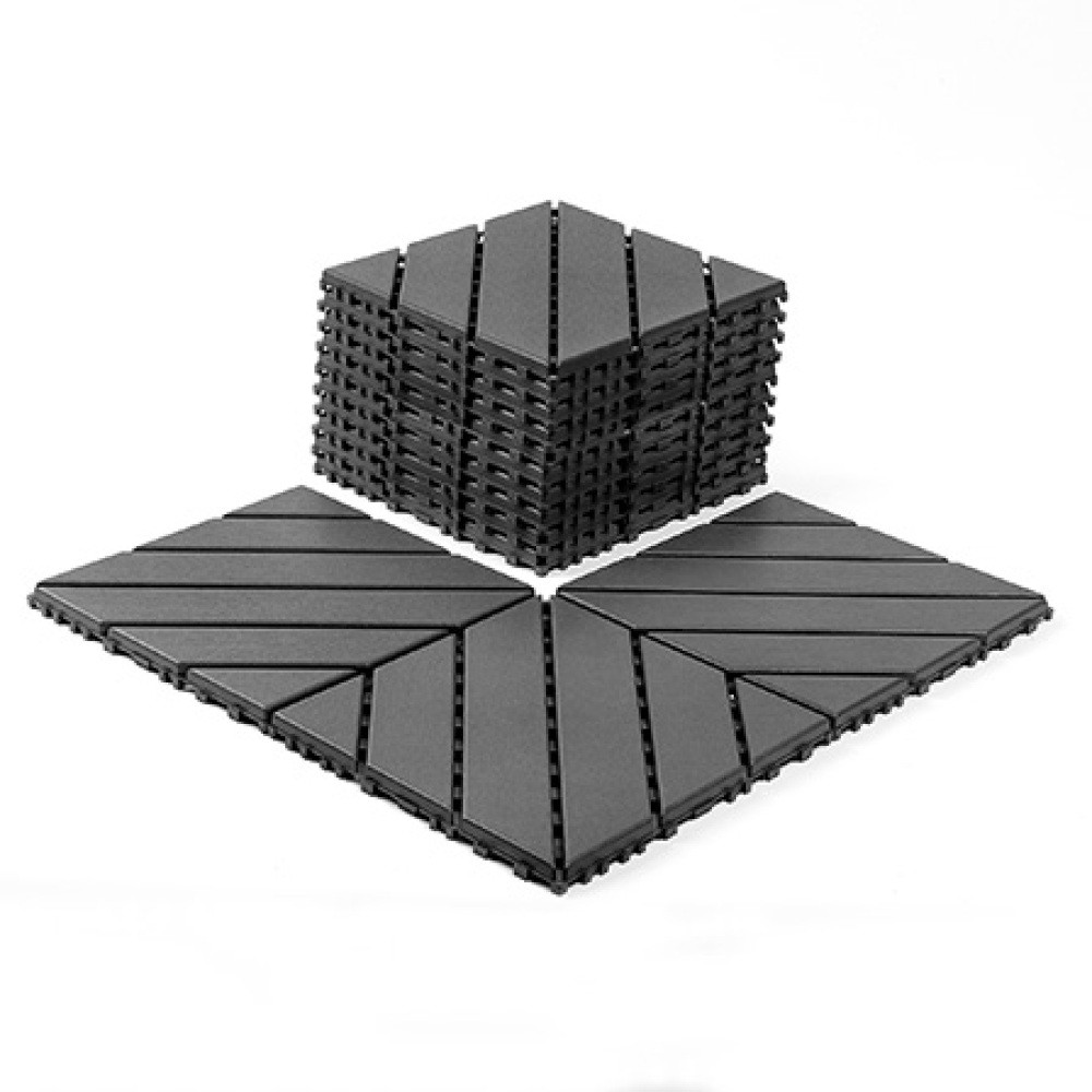 44 Pack Dark Gray Interlocking Decking Tiles 12×12 Inch PP All Weather